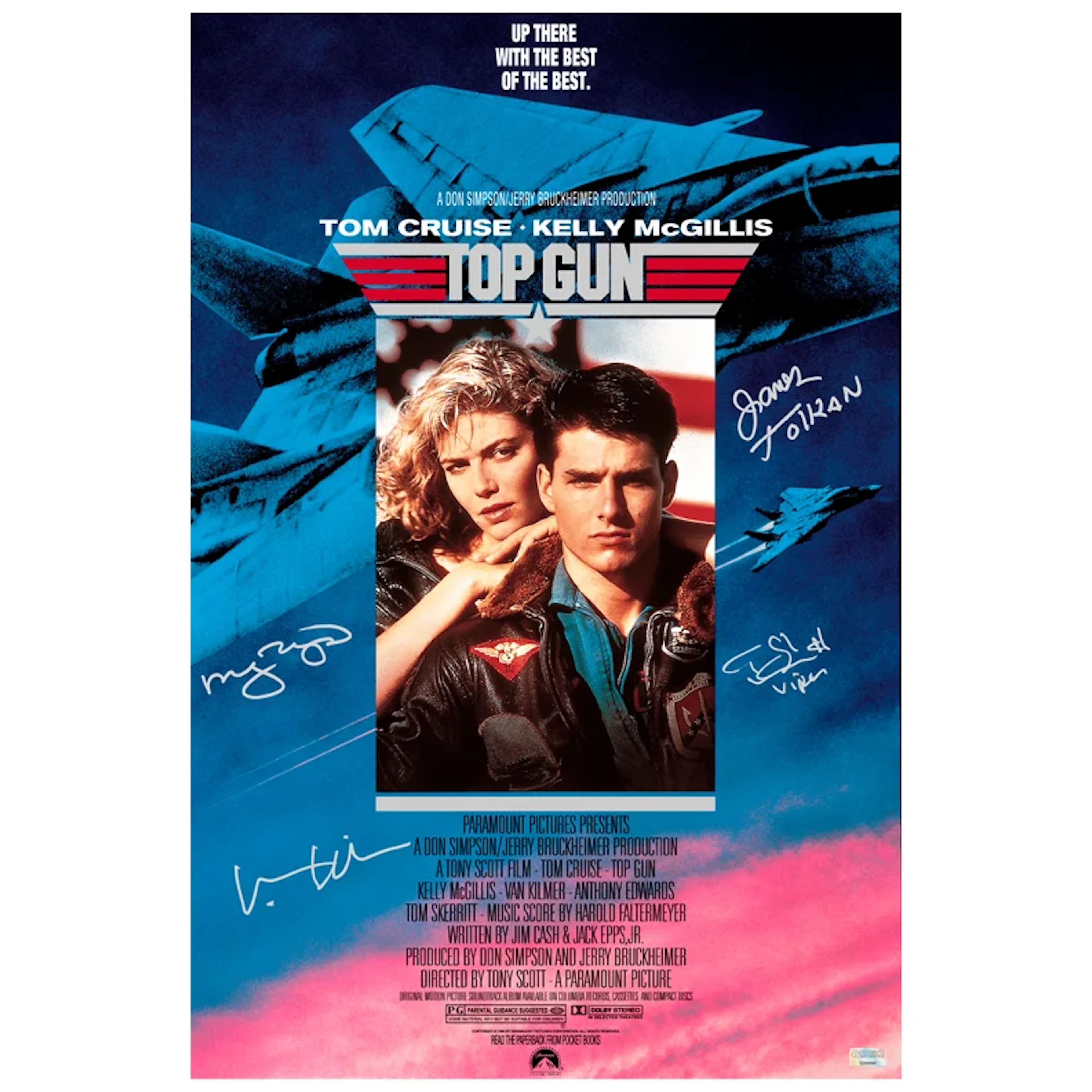 Val Kilmer, Tom Skerritt, James Tolkan Top Gun Cast Autographed 16x24