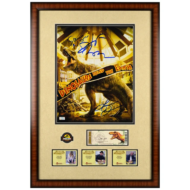 Sam Neill, Laura Dern, Jeff Goldblum Autographed 1993 Jurassic Park