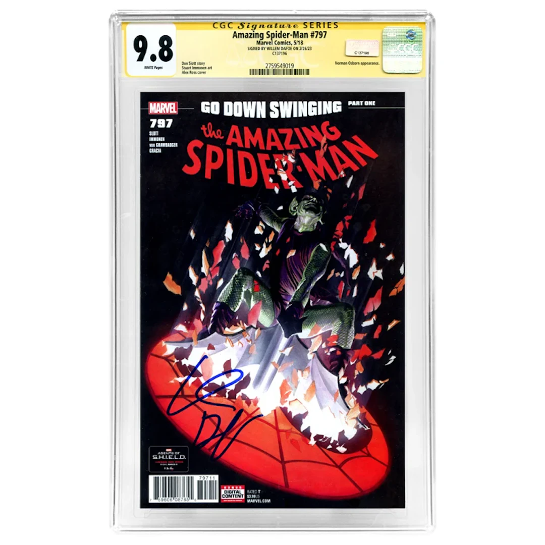 Willem Dafoe Autographed 2018 Amazing Spider-Man #797 Alex Ross Green