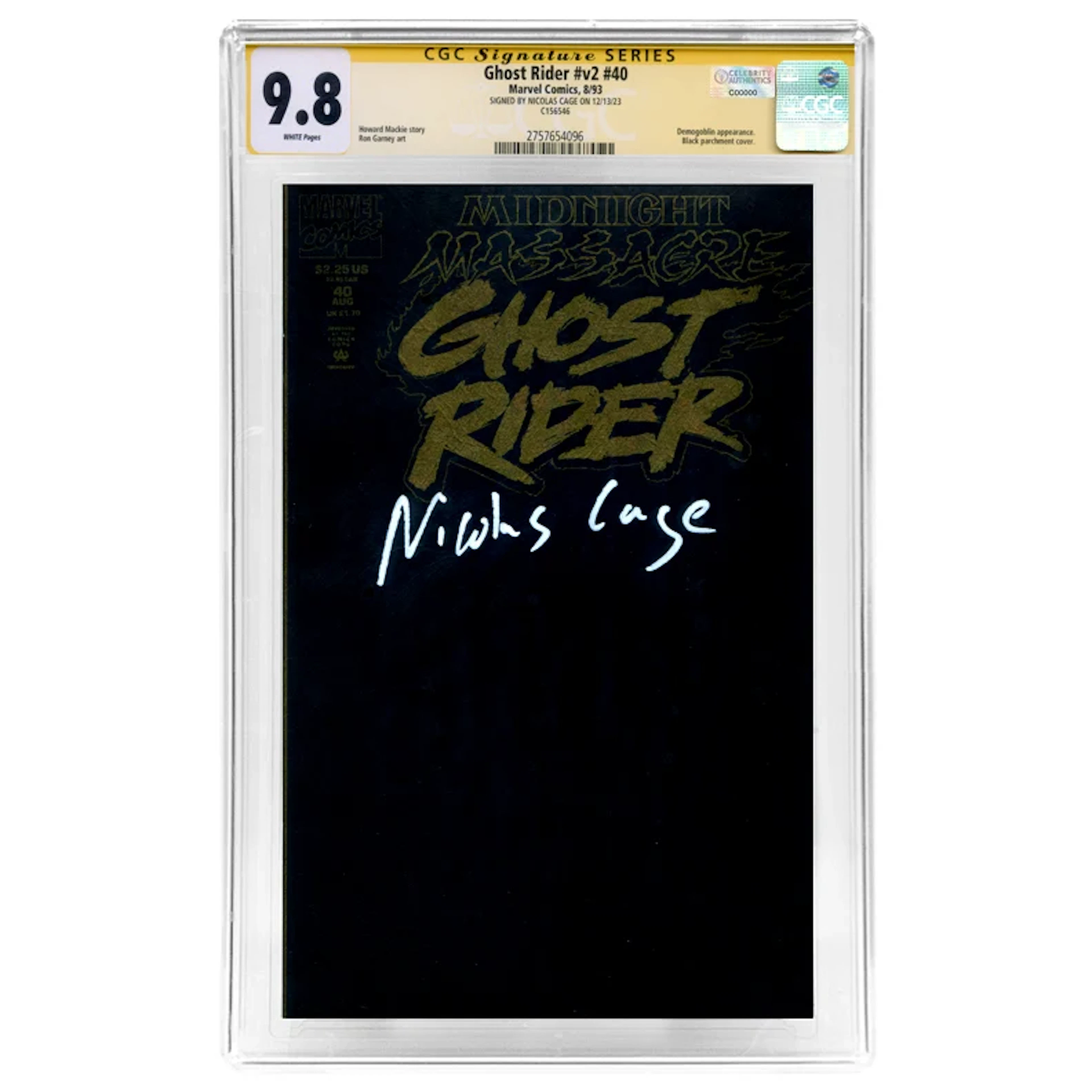 Nicolas Cage Autographed 1993 Ghost Rider #v2 #40 Black Variant CGC SS 9.8