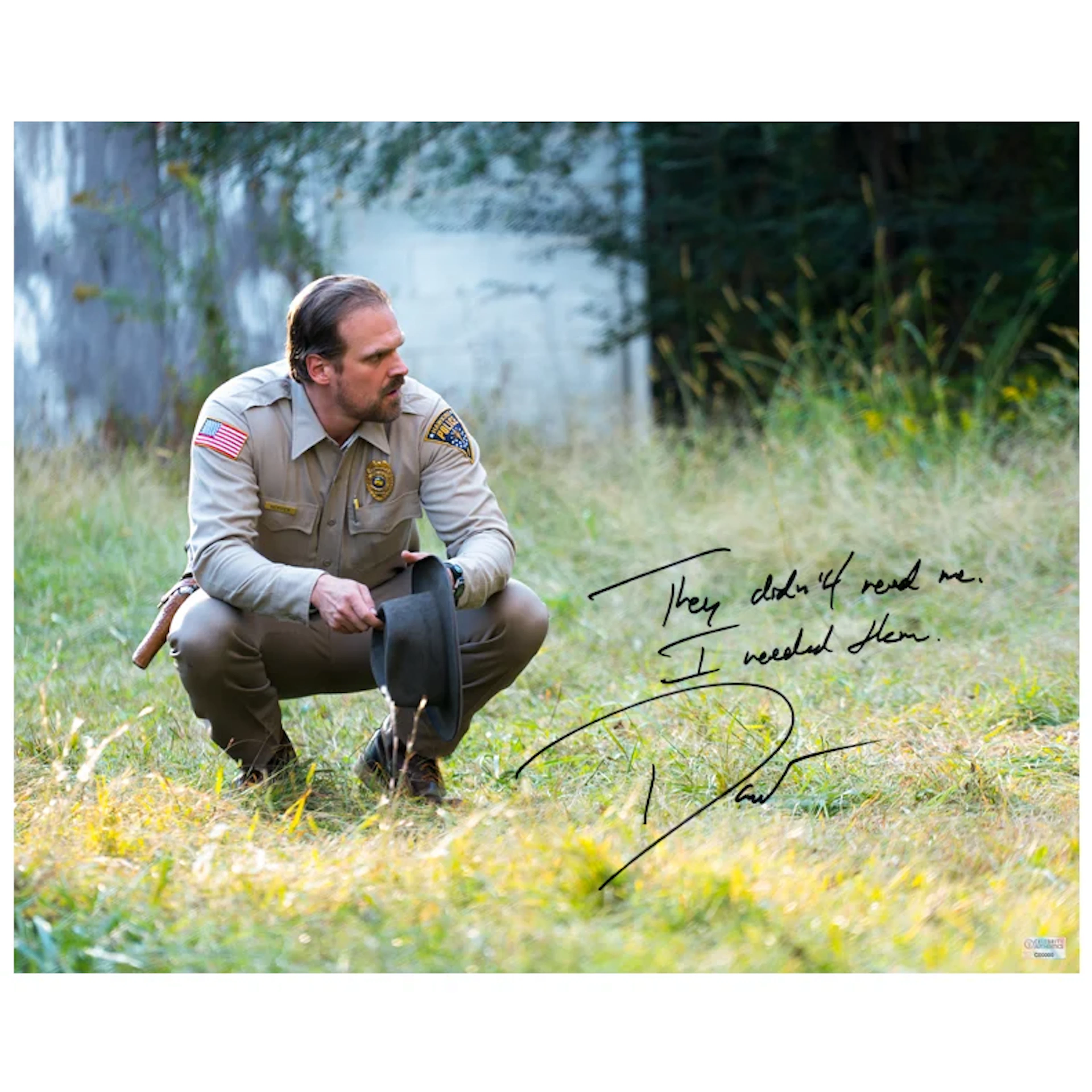 David Harbour Autographed Stranger Things Sheriff Hopper 16x20 Scene