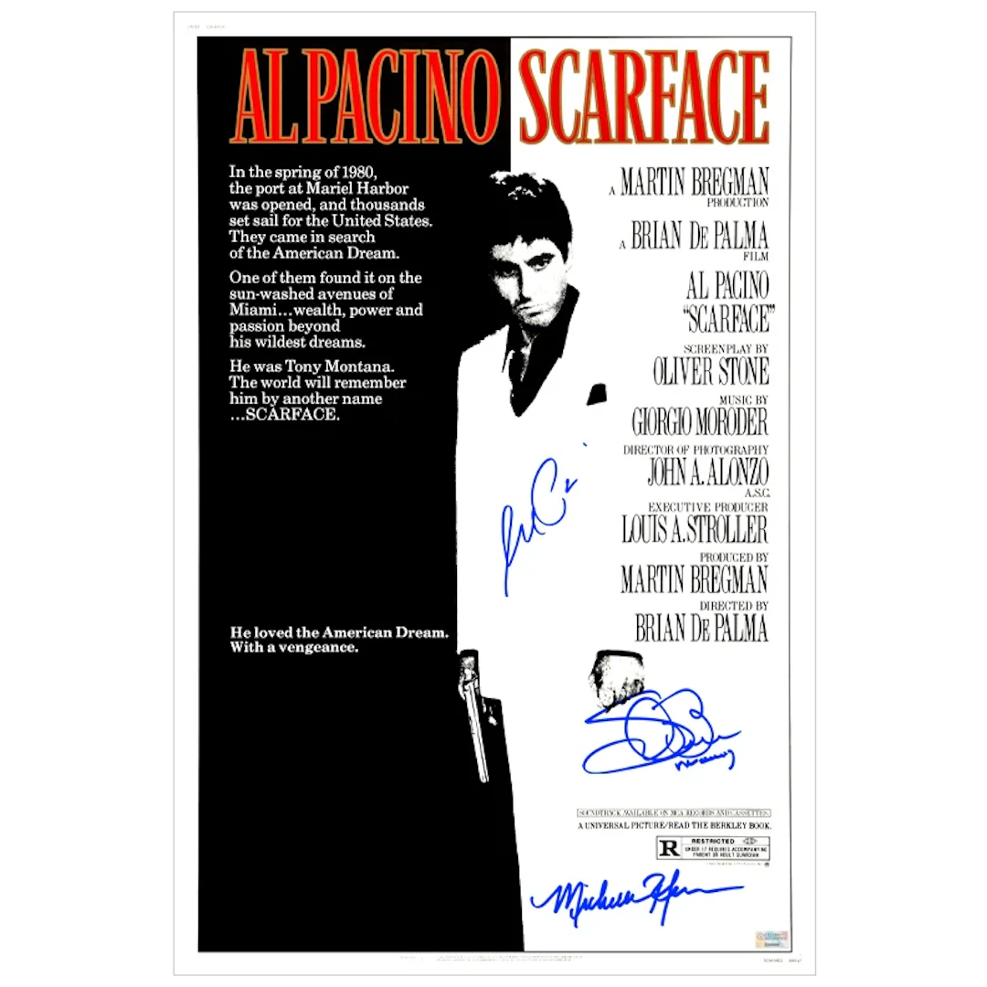 Michelle Pfeiffer, Al Pacino, Steven Bauer Autographed 1983 Scarface