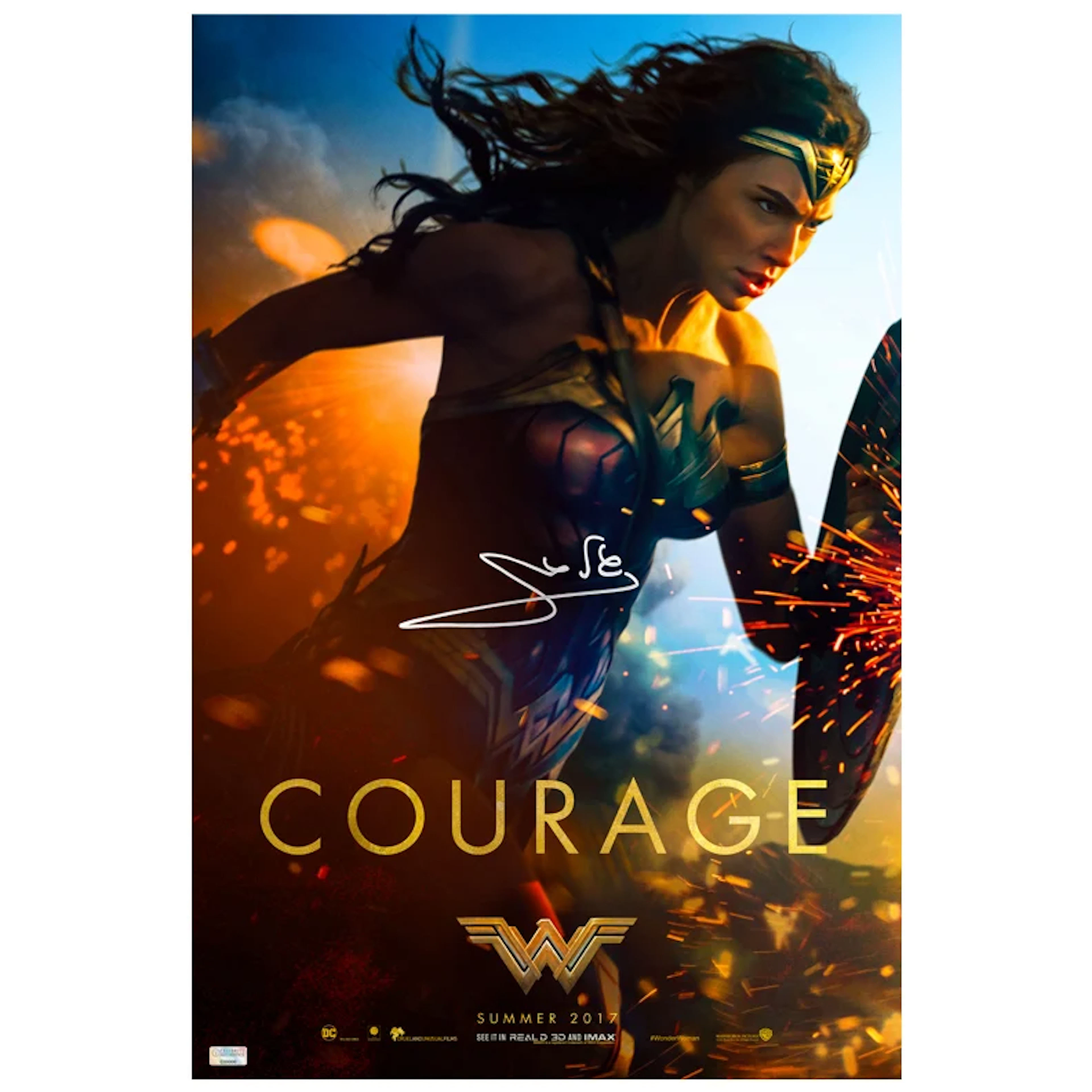 Gal Gadot Autographed 2017 Wonder Woman 16x24 Courage Movie Poster