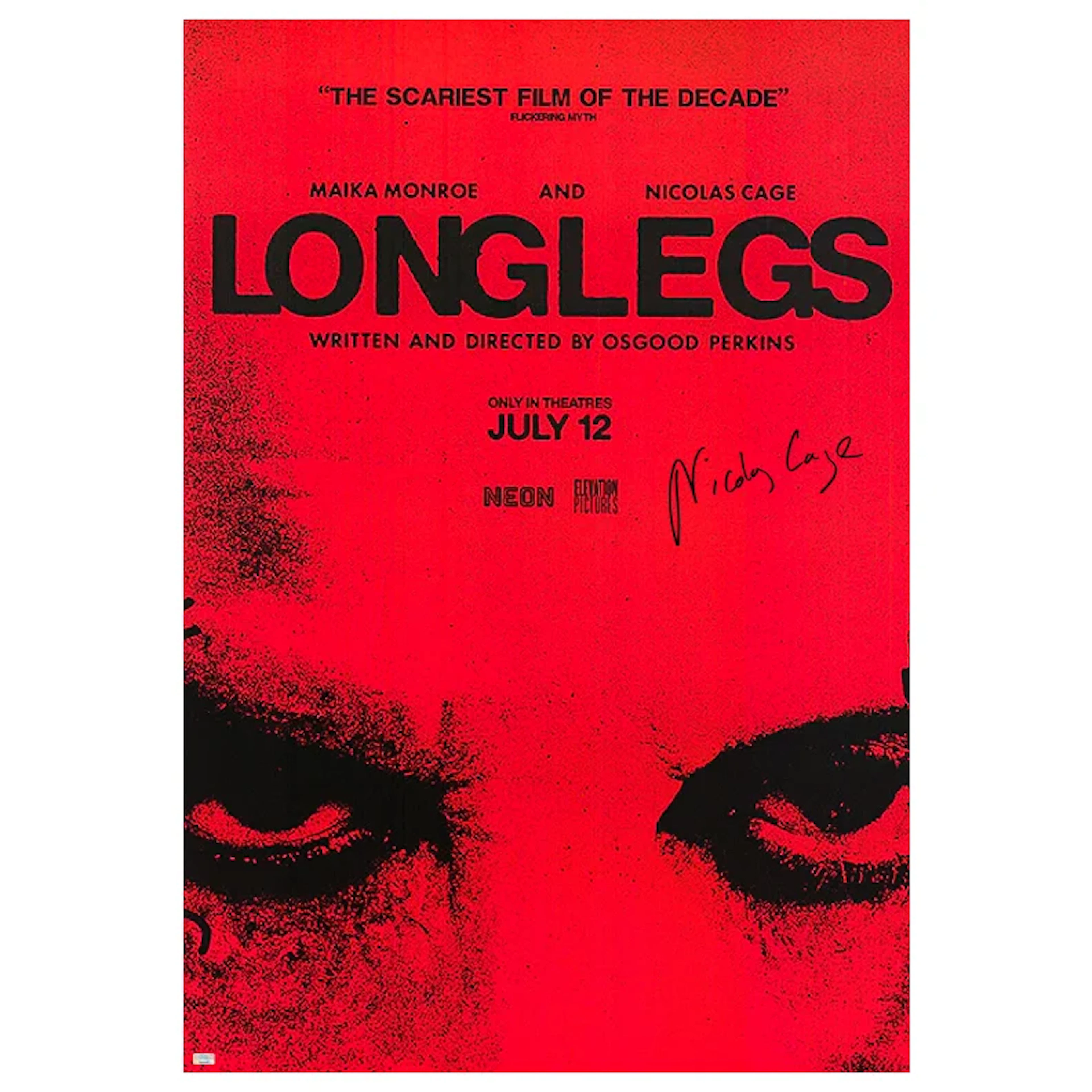 Nicolas Cage Autographed 2024 Longlegs Original 27x39 Movie Poster
