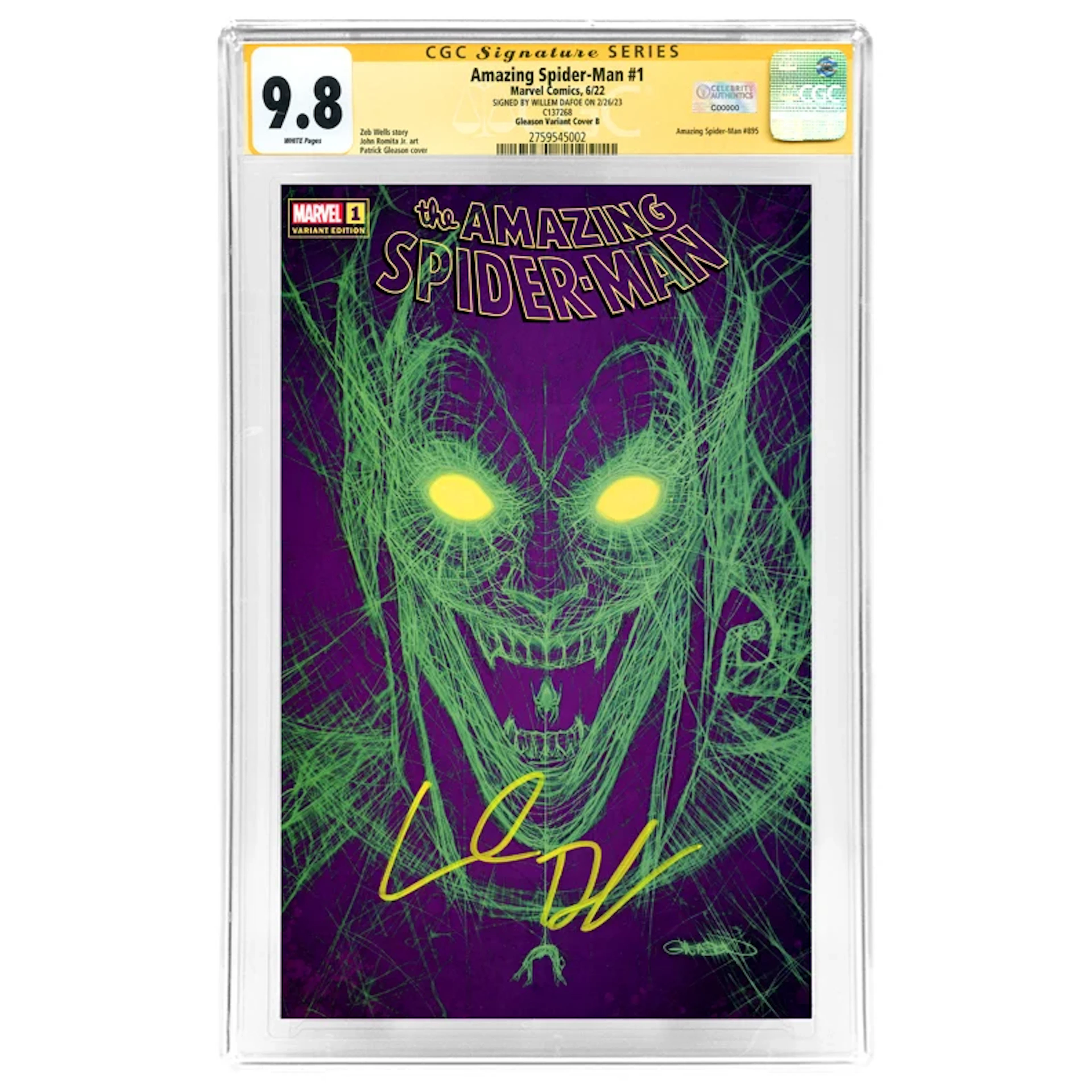 Willem Dafoe Autographed 2022 Amazing Spider-Man #1 Pat Gleason Green