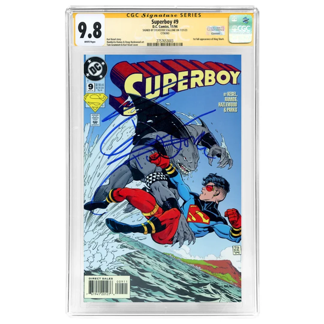 Sylvester Stallone Autographed 1994 Superboy #9 Newsstand & 1st Shark