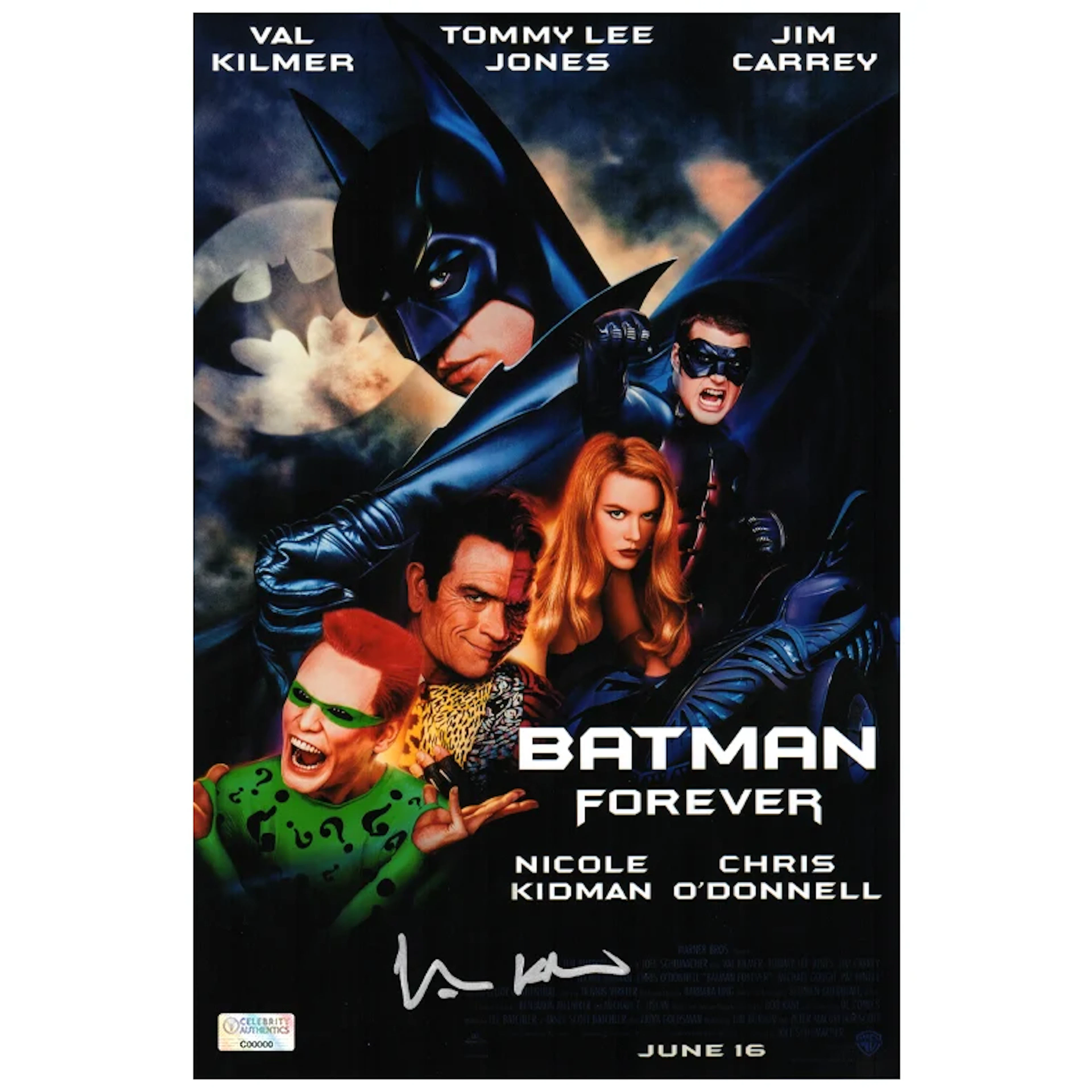 Val Kilmer Autographed 1995 Batman Forever 8x12 Mini Poster