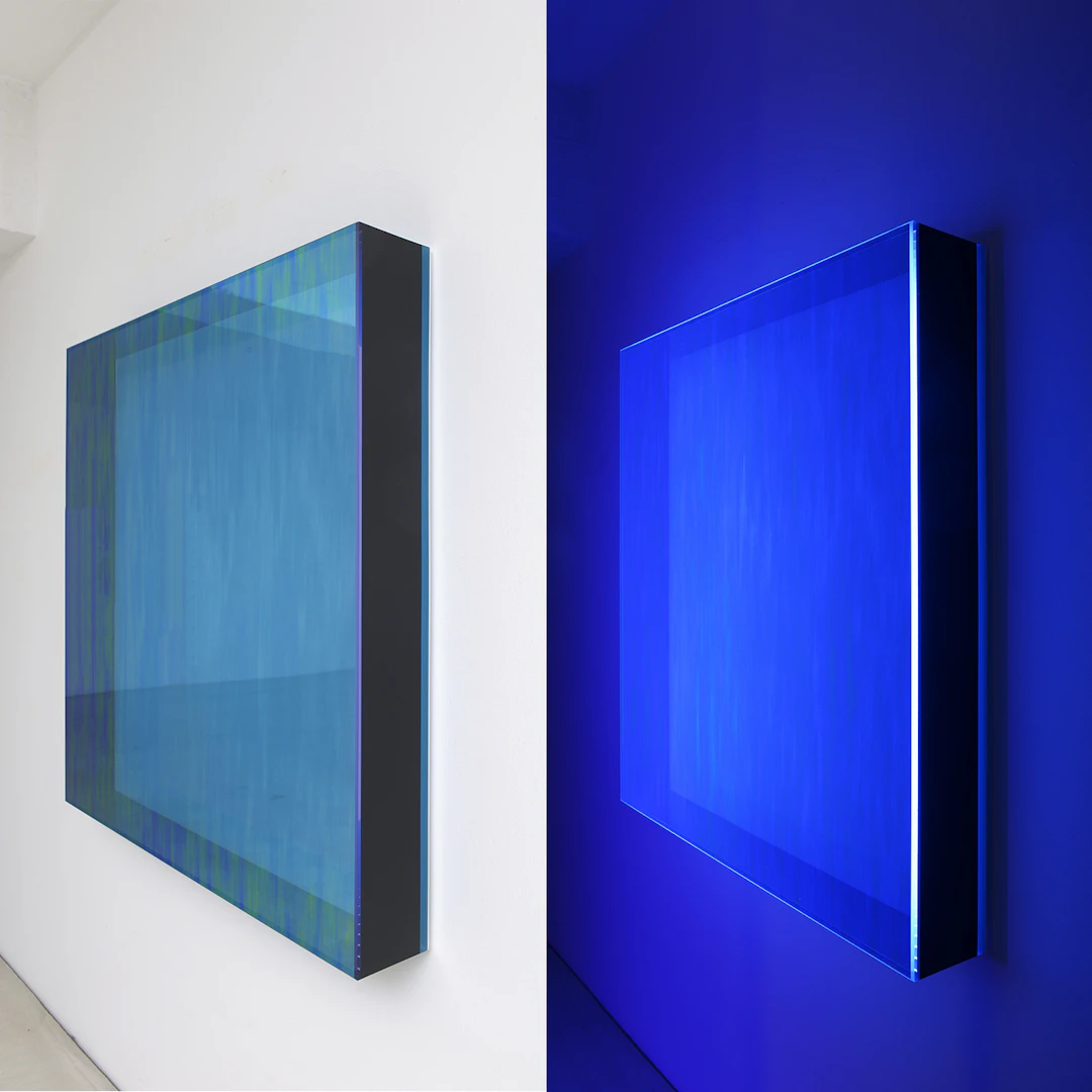 Colormirror double blue rainbow black frame, 2023 - Regine SCHUMANN
