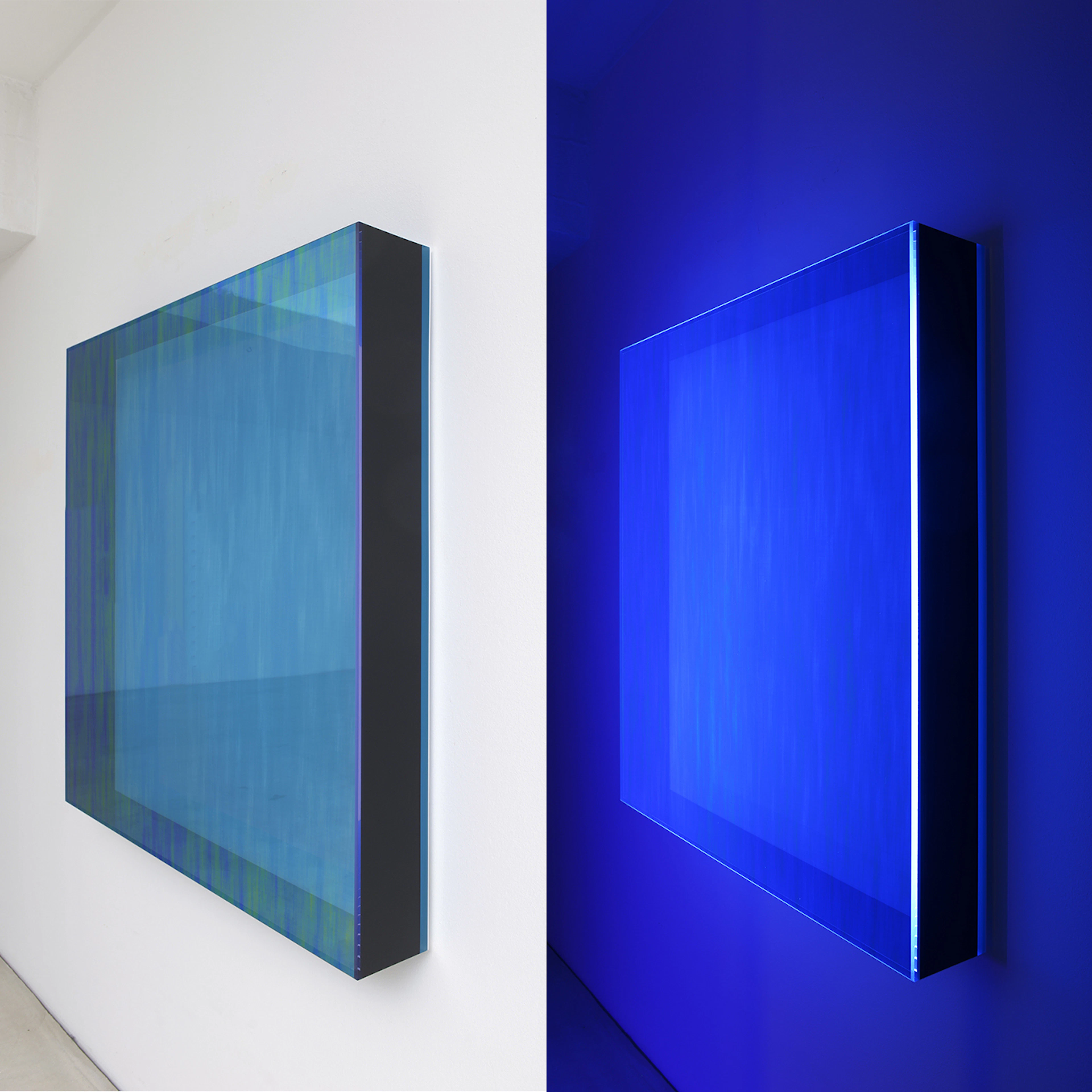 Colormirror double blue rainbow black frame, 2023 - Regine SCHUMANN
