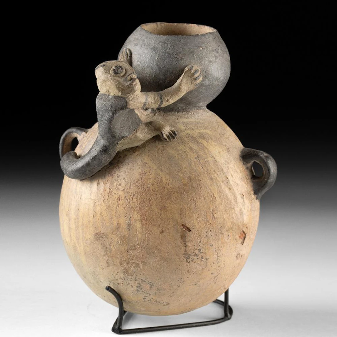 Chancay Bichrome Gourd-Shaped Vessel w/ Monkey