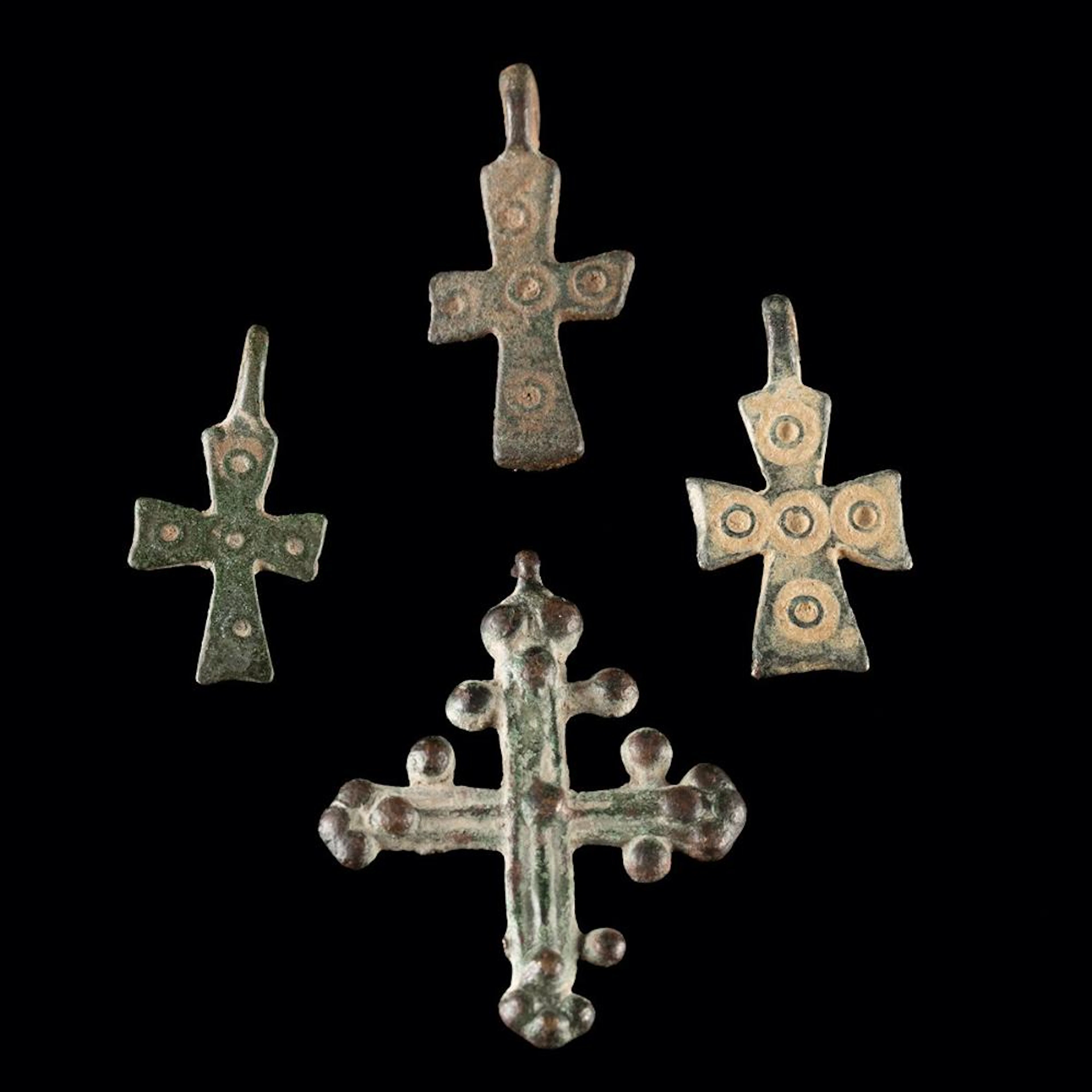 4 Byzantine Copper Alloy Cross Pendants