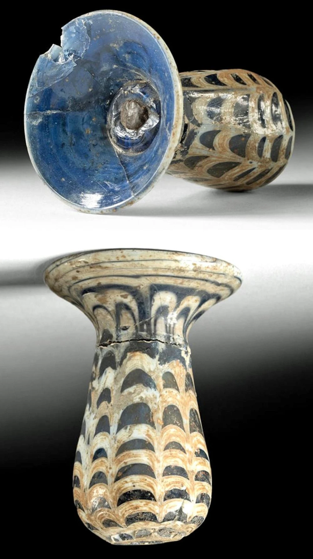 Hellenistic Core-Formed Glass Alabastron Base | Feathered Trail Decoration
