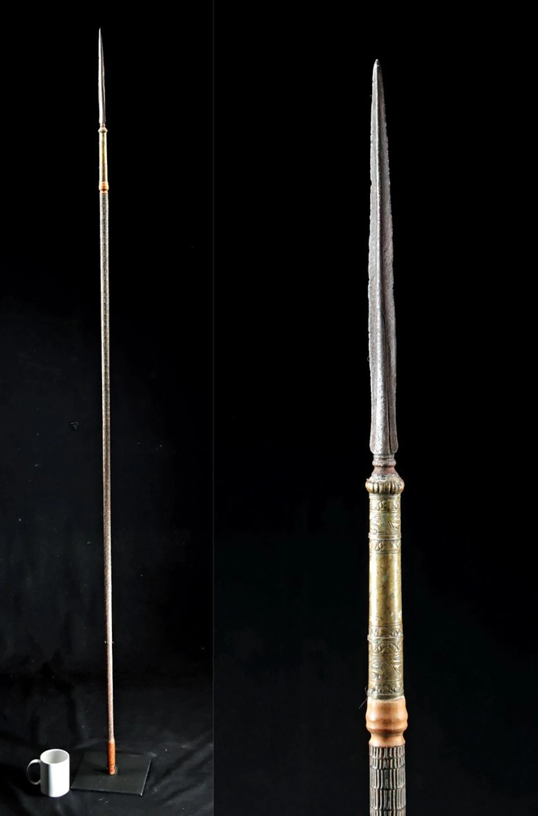 19th C. Javanese Polearm Spear with Carved Wood Shaft