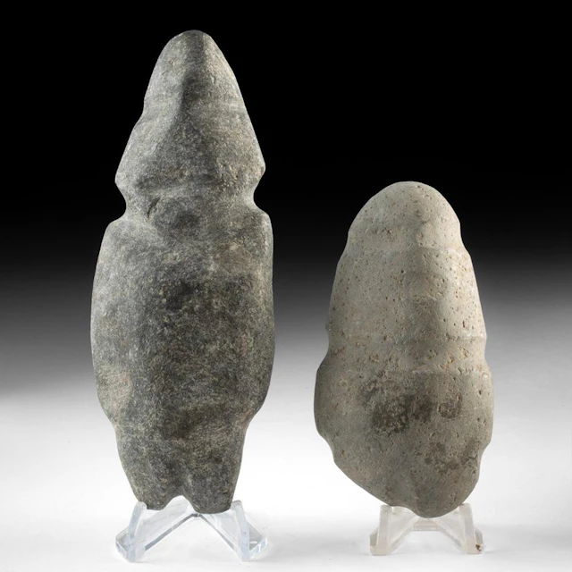 Two Guerrero Mezcala Stone Axe God Figures