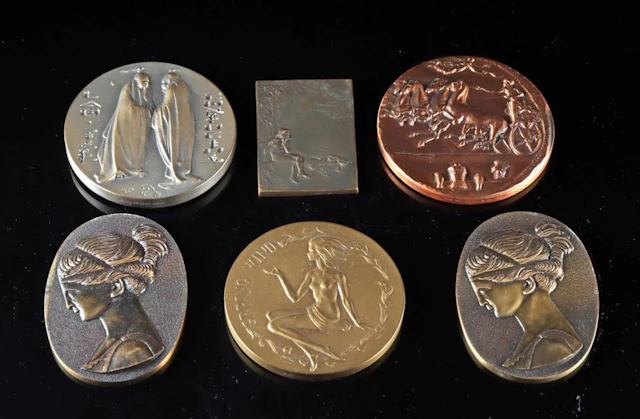 6 Bronze Art Medals and Syntex Memorette