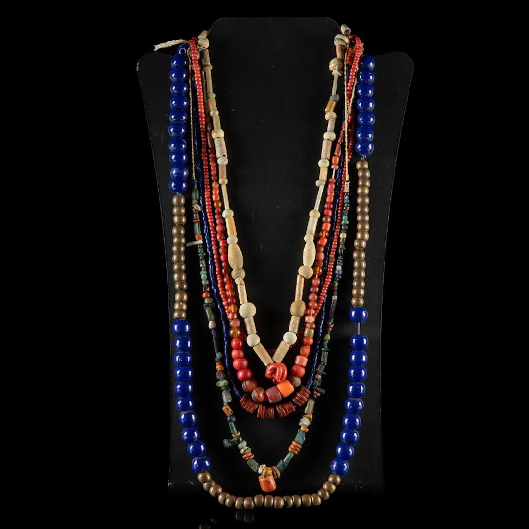 Six 19th C. African & Native American Trade Bead Necklaces - Glass