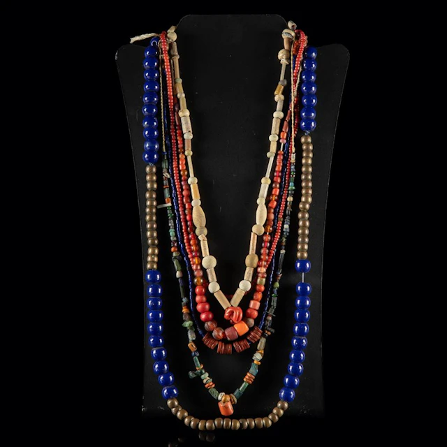 Six 19th C. African & Native American Trade Bead Necklaces - Glass