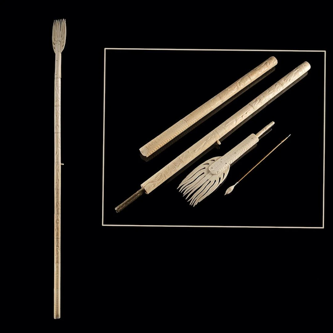 Indonesian Carved Bone Blowgun - Dragon with Animal Carvings