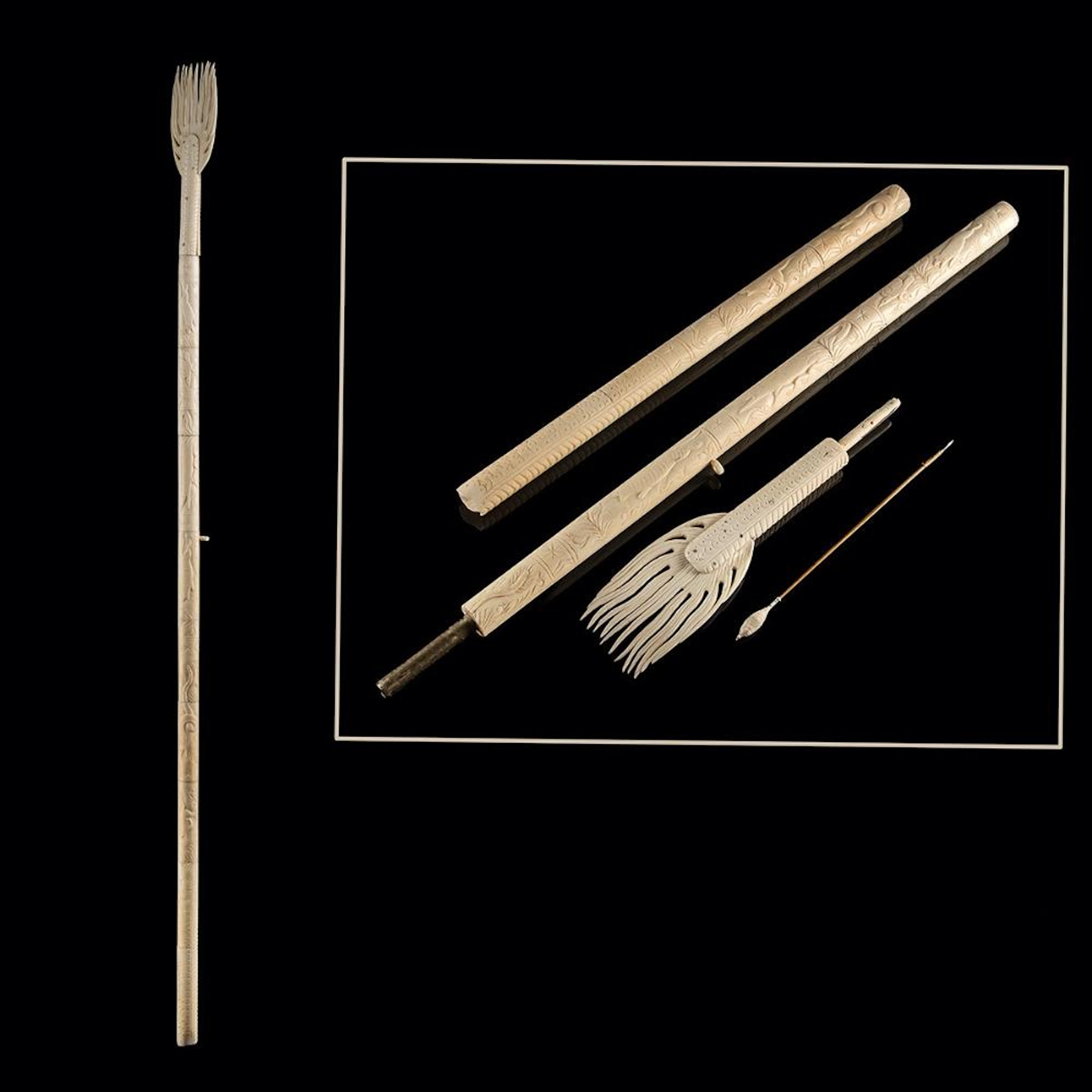 Indonesian Carved Bone Blowgun - Dragon with Animal Carvings