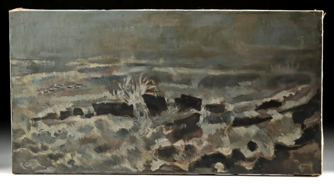 Edith Kramer Painting - "Rocks & Sea at Night" (1951)