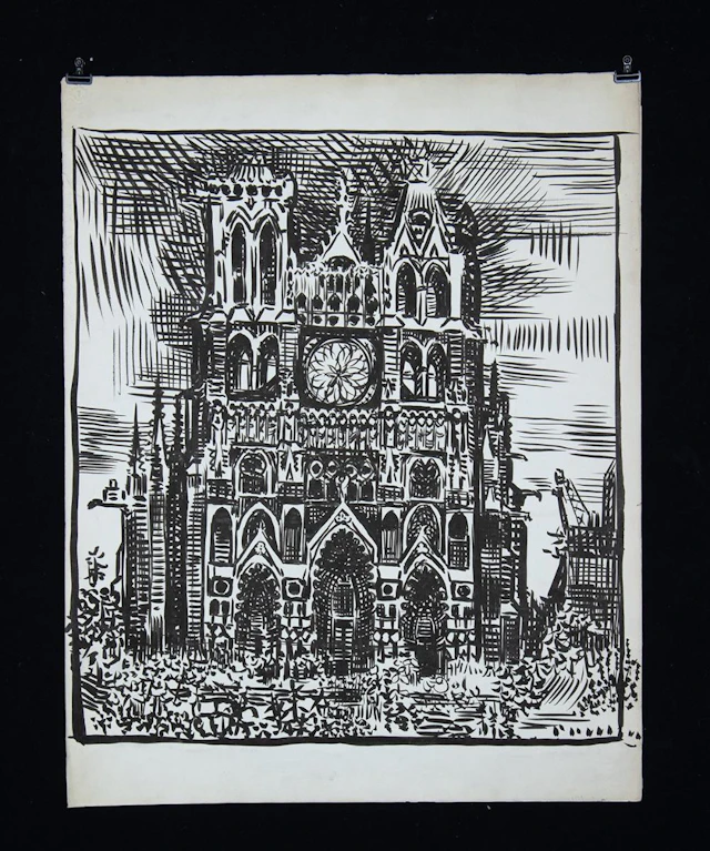 Edith Kramer Ink Drawing - Amiens (1948)
