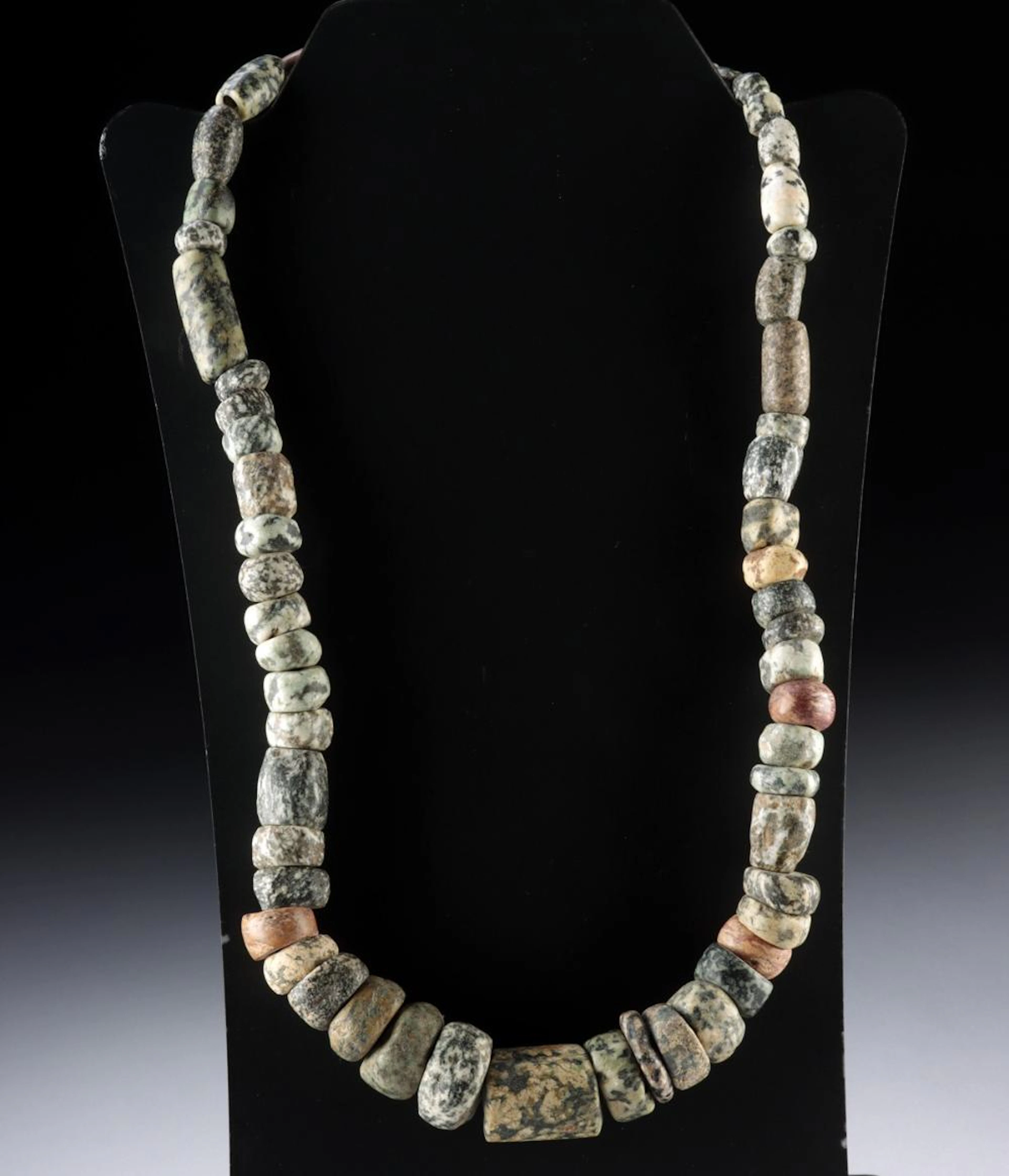 West African Granite Bead Necklace - Mottled Hardstone Strand