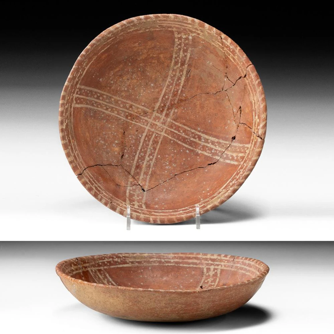 Nayarit Red Slip Dish with Cream Painted Crossed Bands