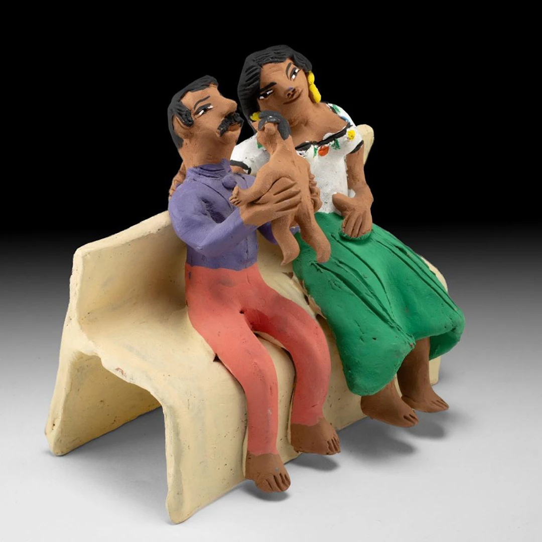 Josefina Aguilar Oaxacan Folk Art Figural Group - Seated Couple with Baby