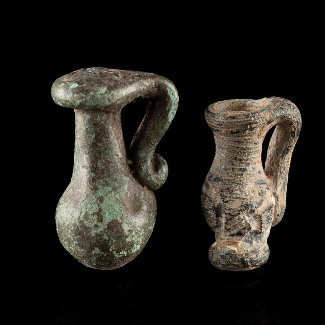 Roman Miniature Amulets | Glass and Metal Oinochoe