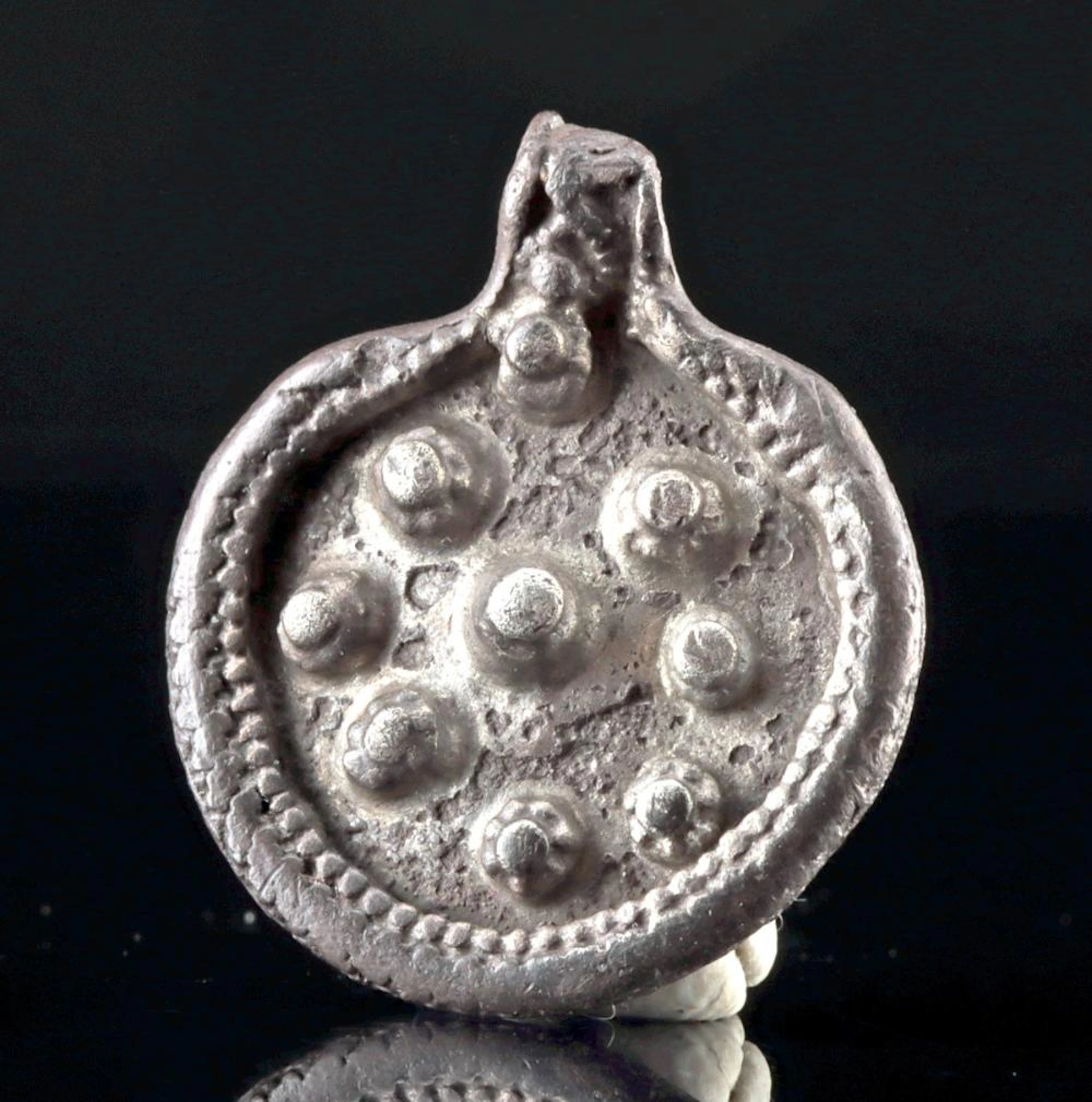 10th C. Viking Silver Annular Pendant, Raised Bosses