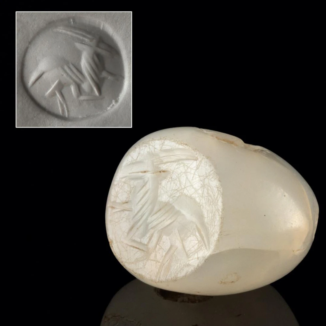 Sassanian Stone Stamp Seal Bead with Antelope Intaglio