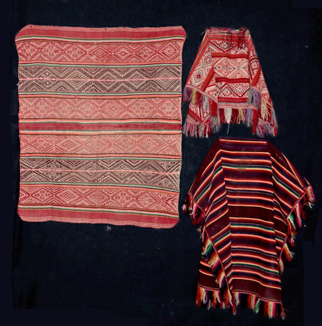 Three Peruvian Wool Ponchos & Aguayo Textiles