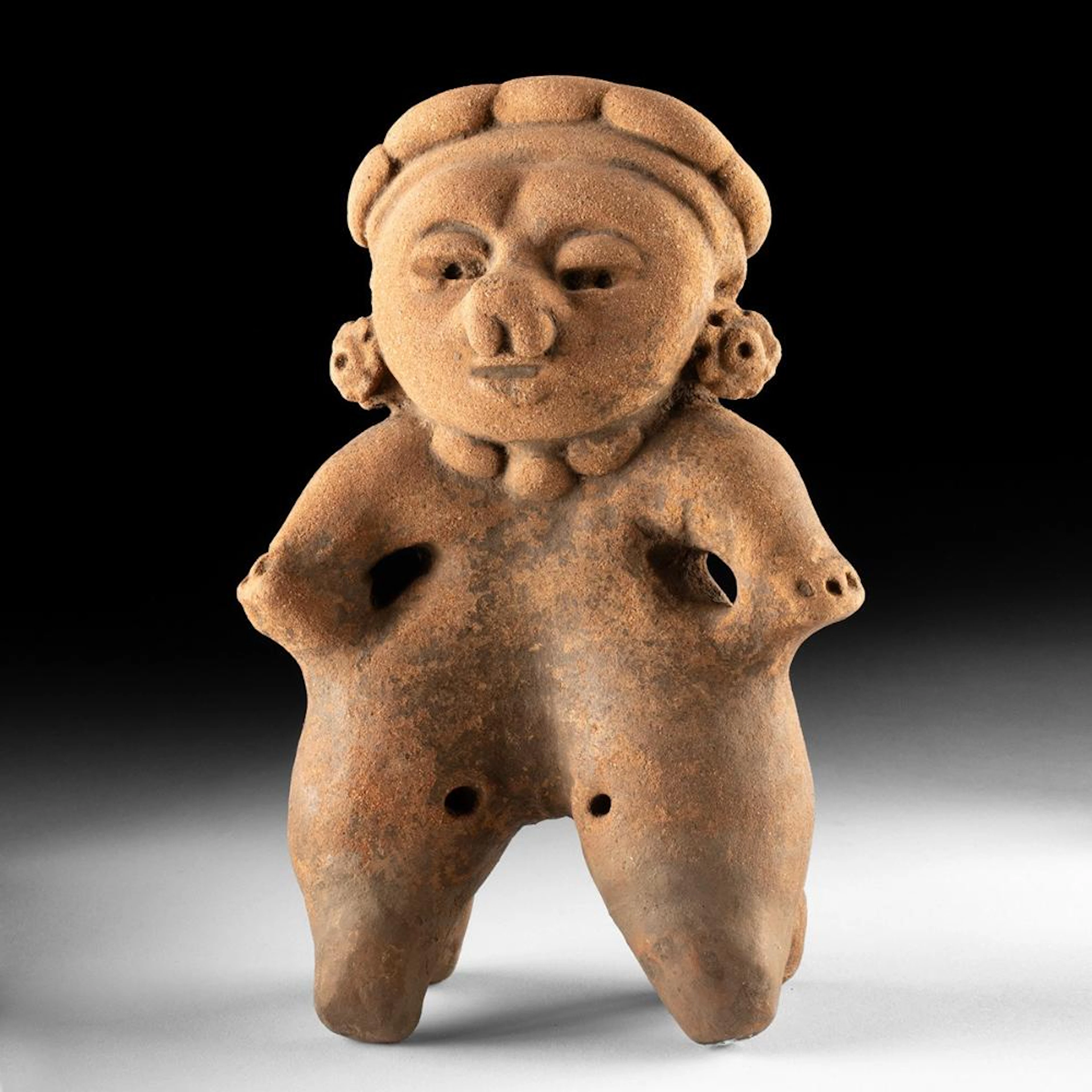 Proto-Maya Terracotta Rattle Figure, Standing Female