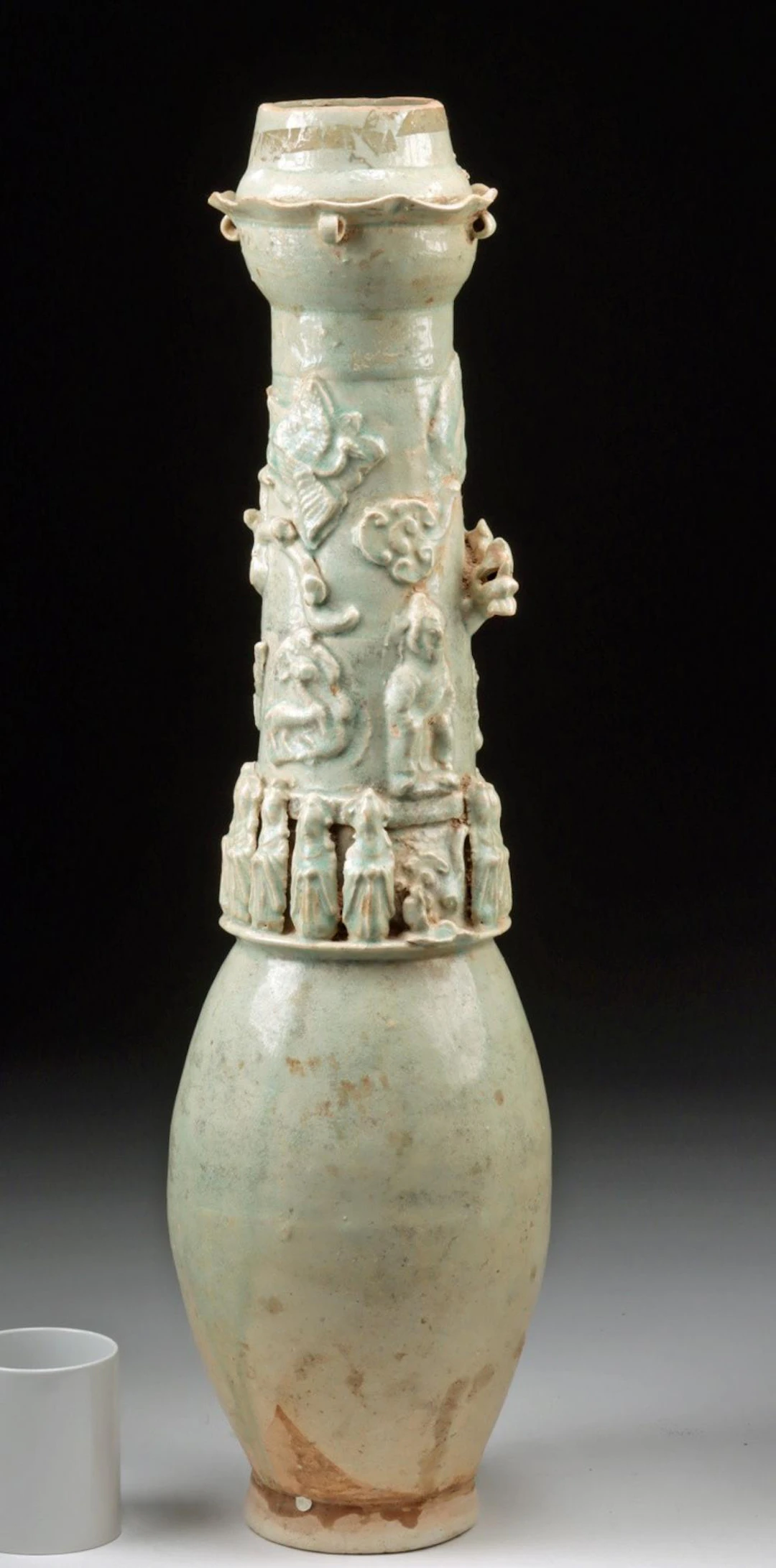 Song Dynasty Qingbai Porcelain Granary Jar | Molded Dragon, Celestial Scene