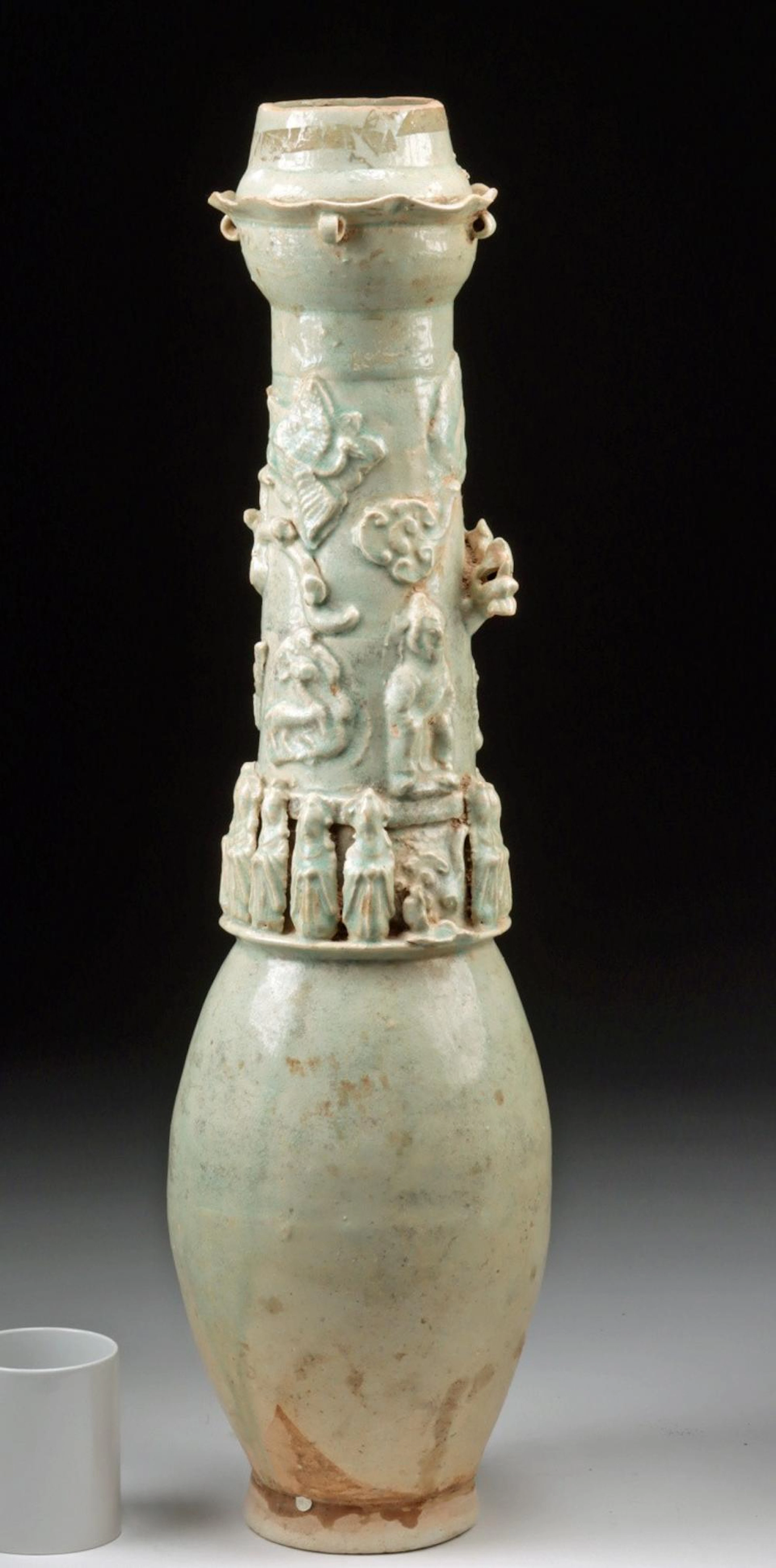 Song Dynasty Qingbai Porcelain Granary Jar | Molded Dragon, Celestial Scene