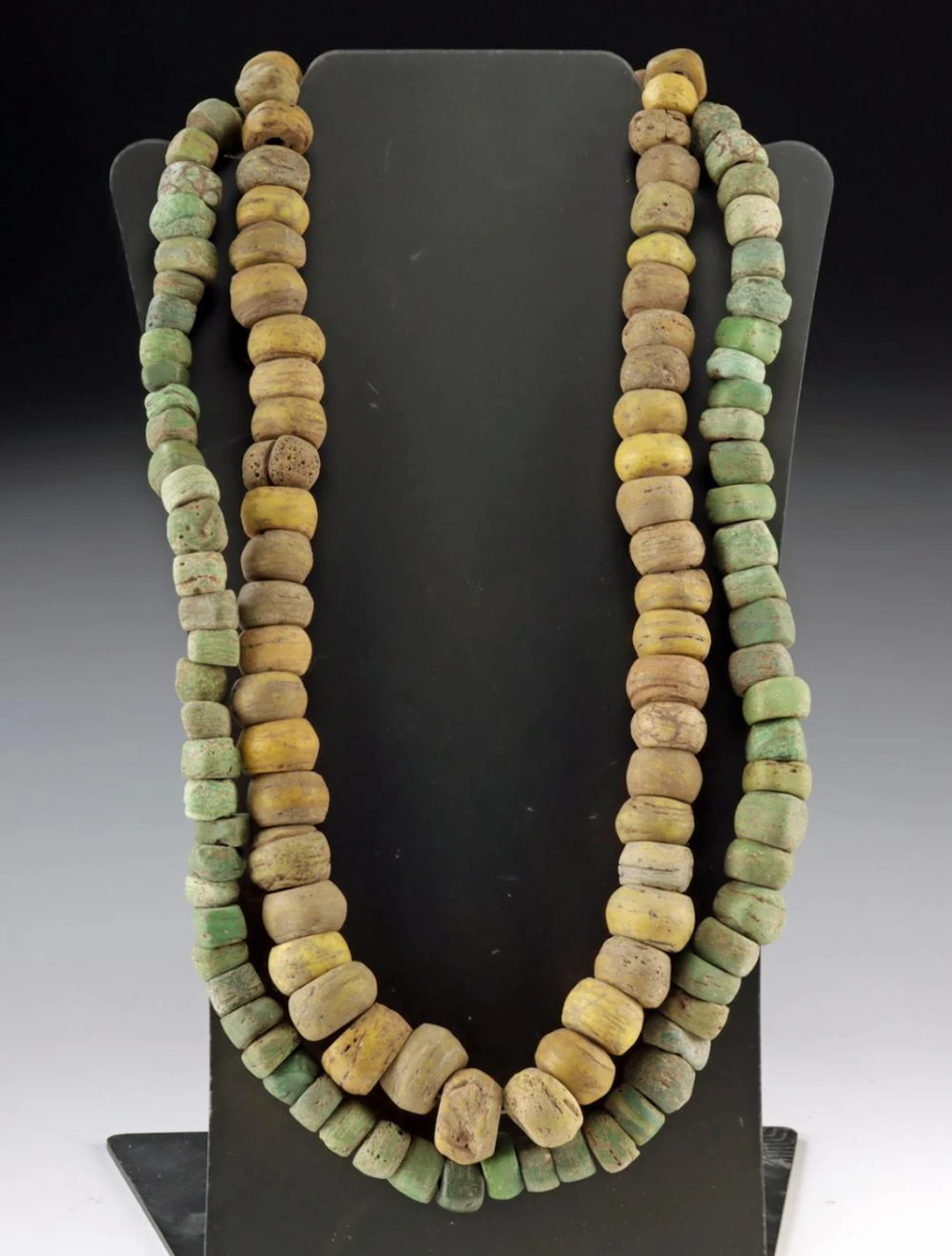 Israeli Hebron Glass Bead Strands in Yellow & Green