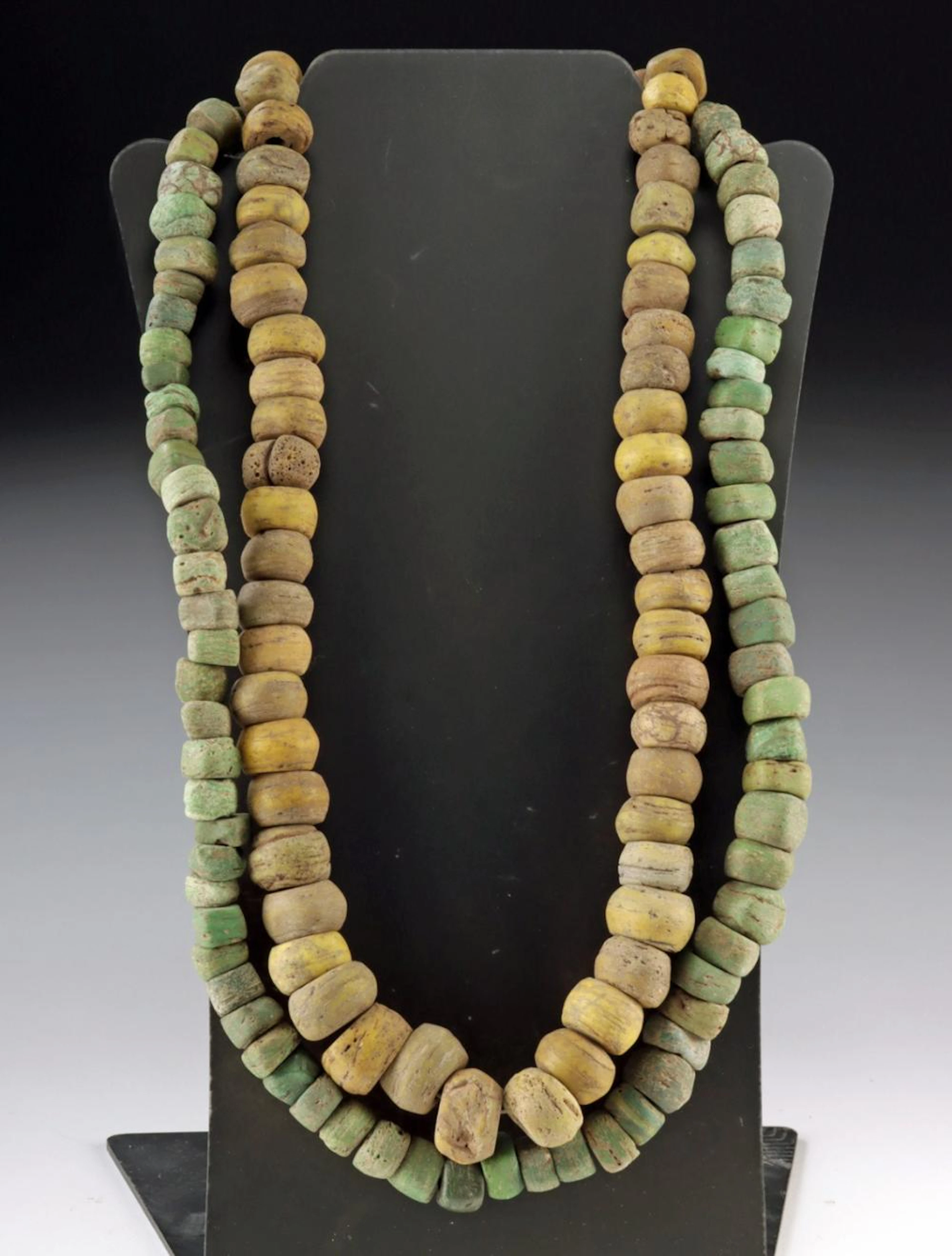 Israeli Hebron Glass Bead Strands in Yellow & Green