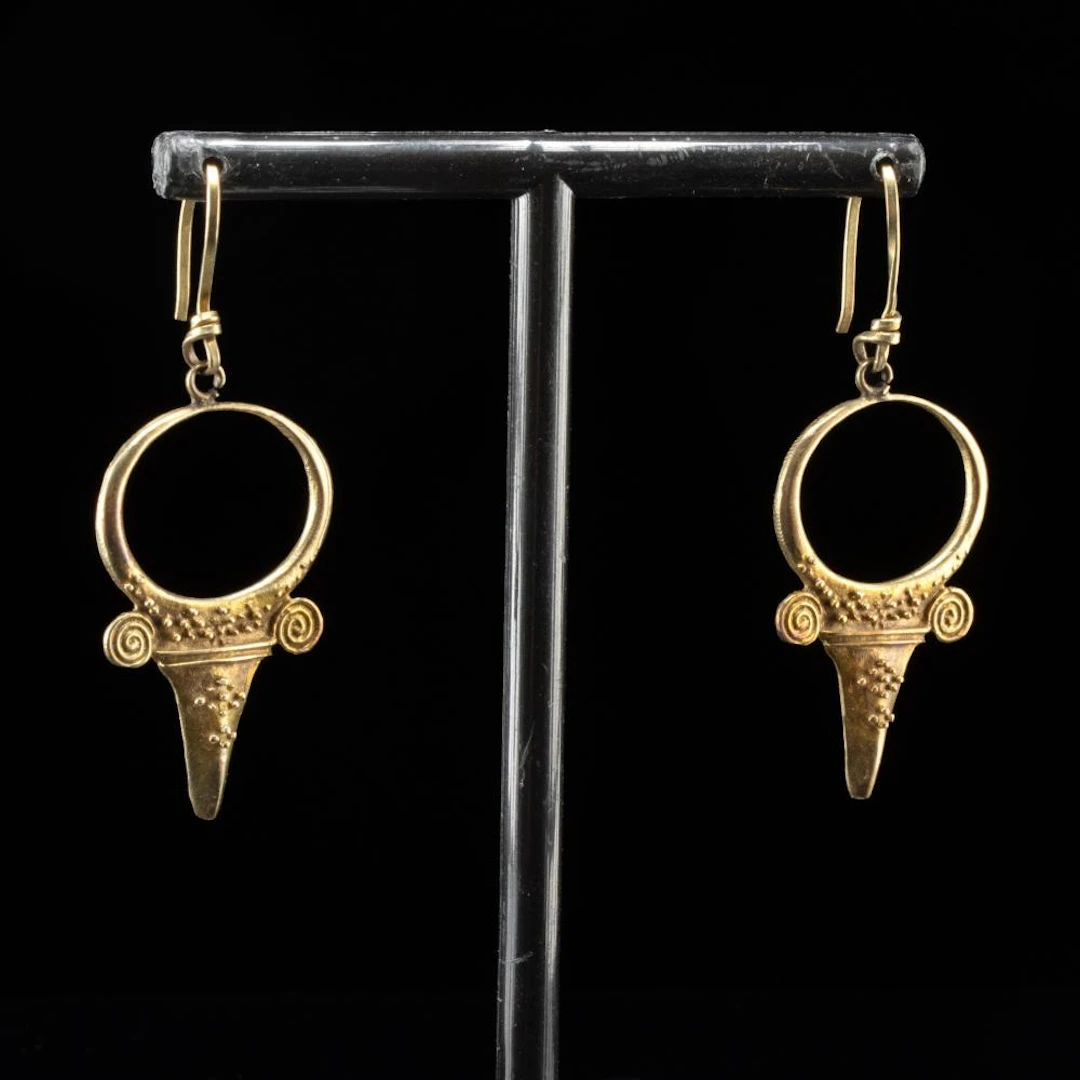 Cypriot Revival Electrum Bull's Head Earrings with Granulation