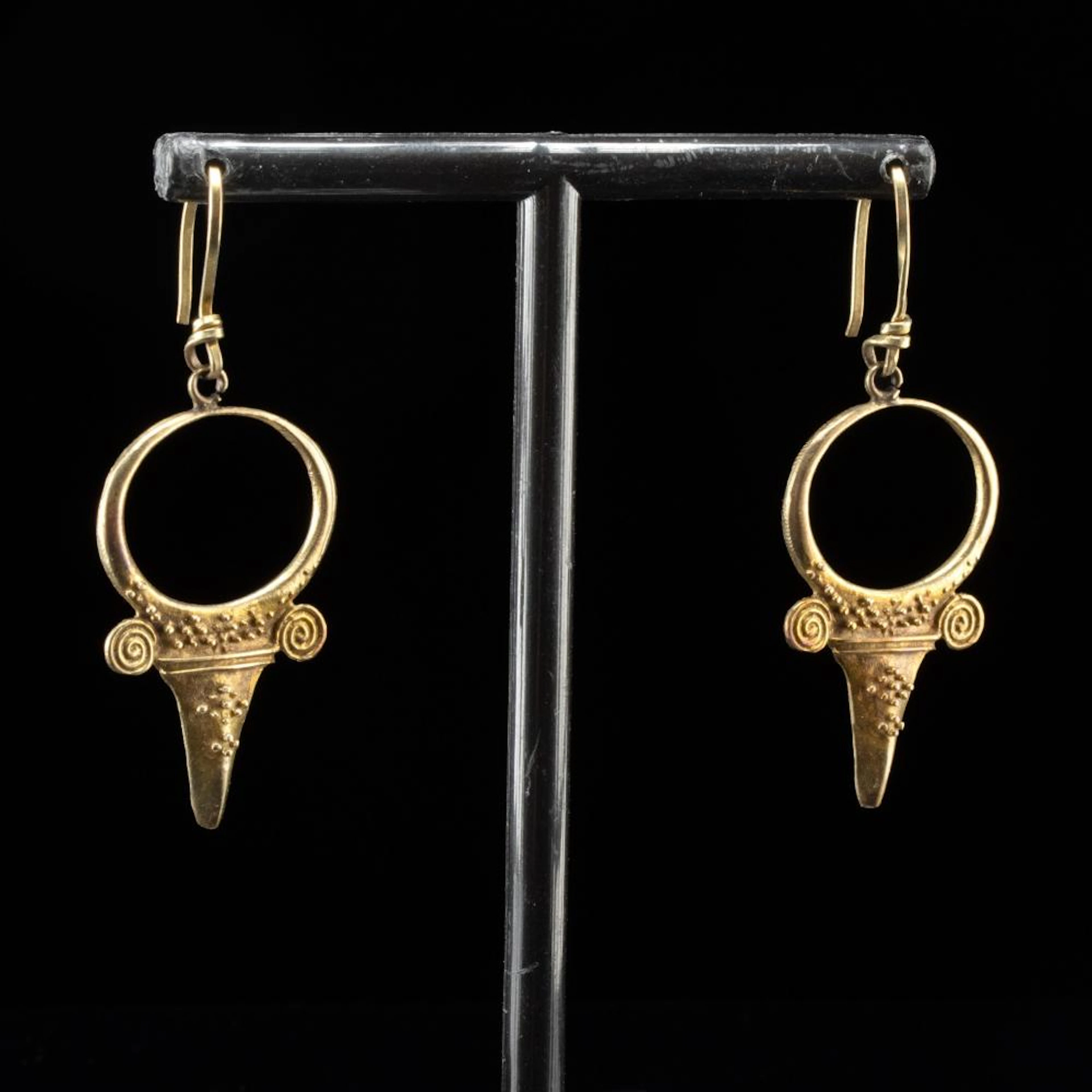 Cypriot Revival Electrum Bull's Head Earrings with Granulation