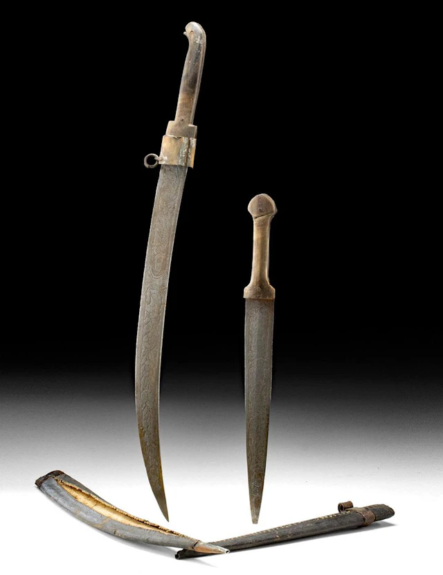 19th C. Turkish Balkan Edged Weapons, Zoomorphic Pommel Sword and Bıçak Knife
