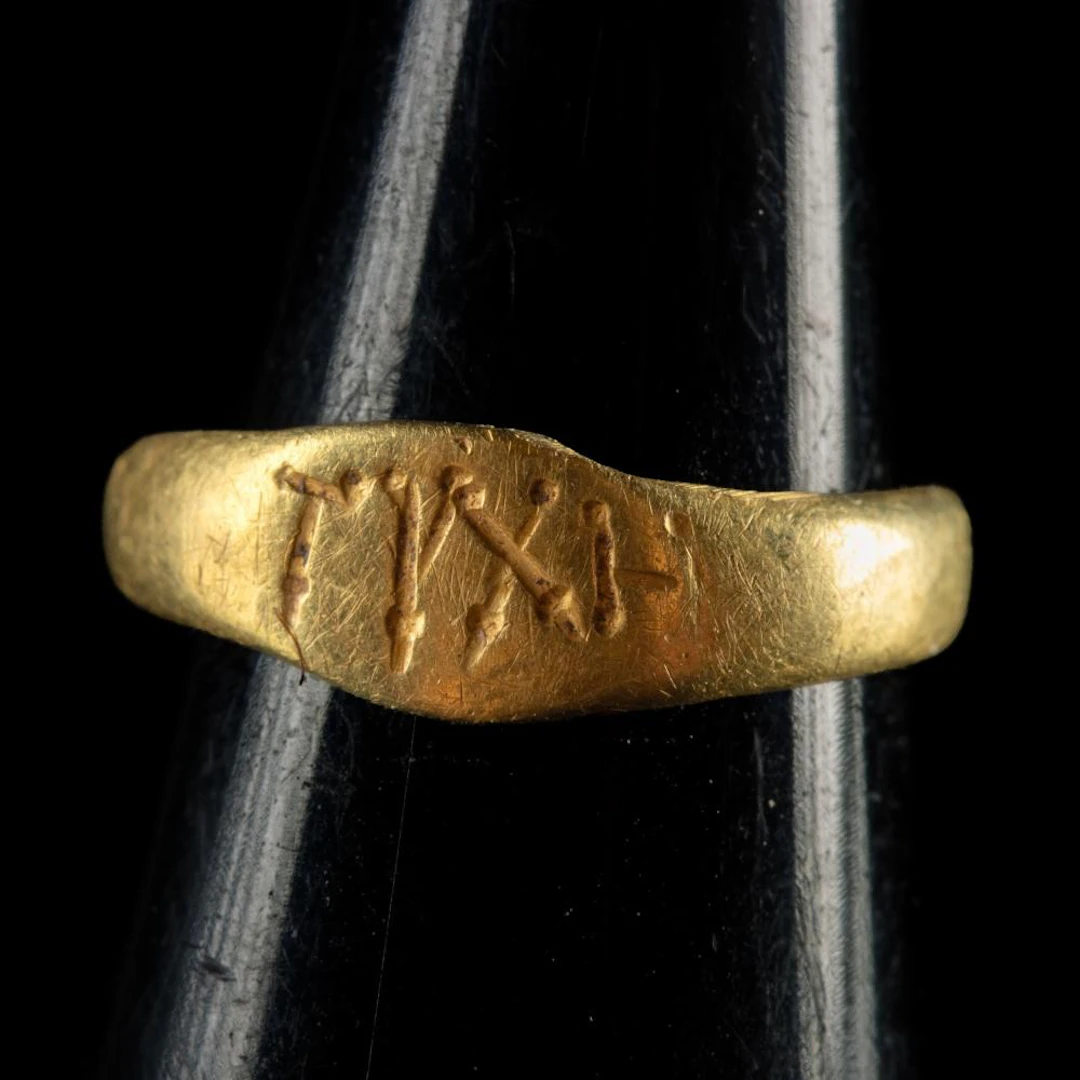 Roman 18.9K Gold Ring Inscribed "TYXH" for Tyche, Goddess of Fortune