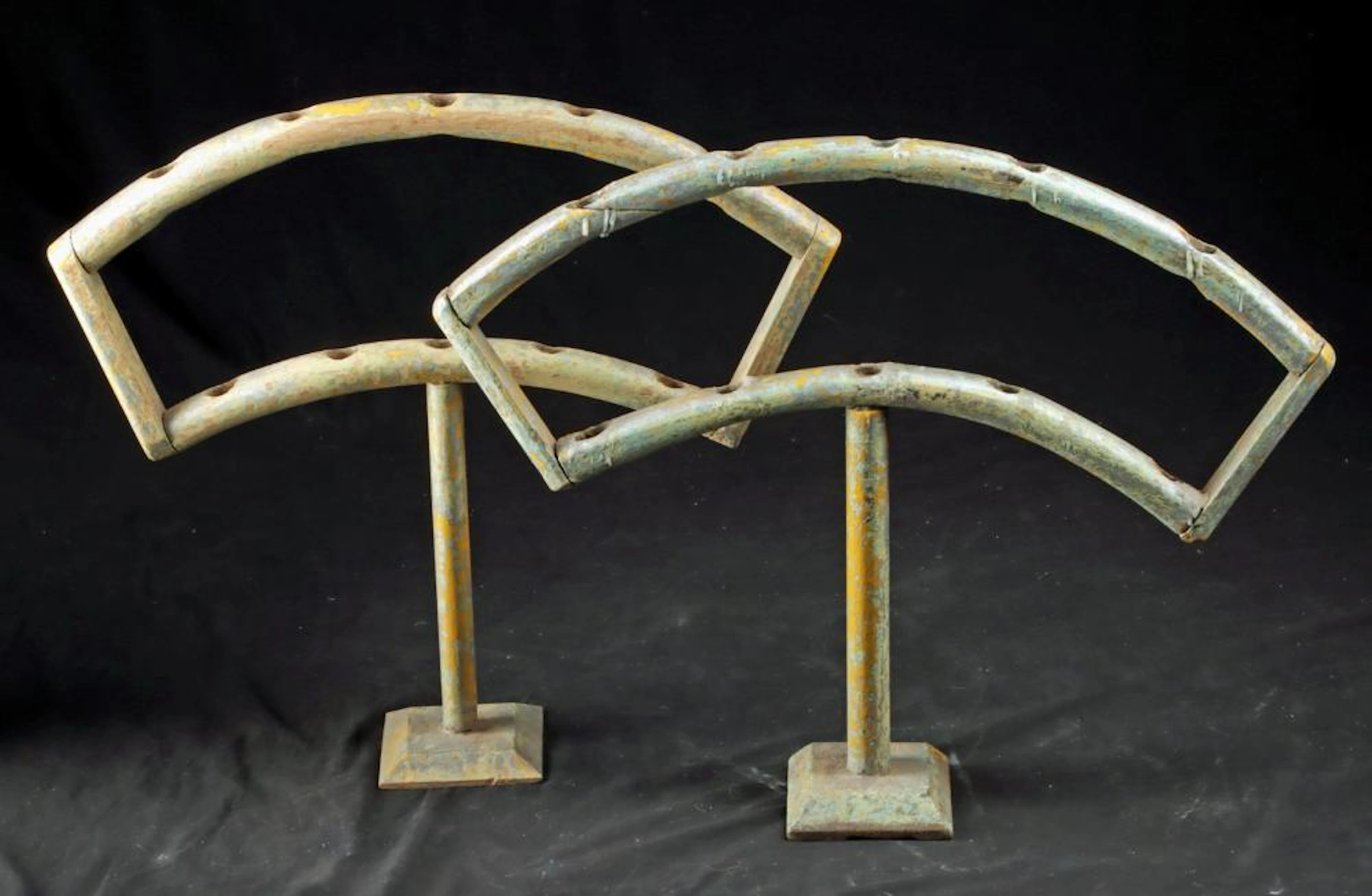 Early Mexican Folk Art Candelabras, Painted Wood (pr)