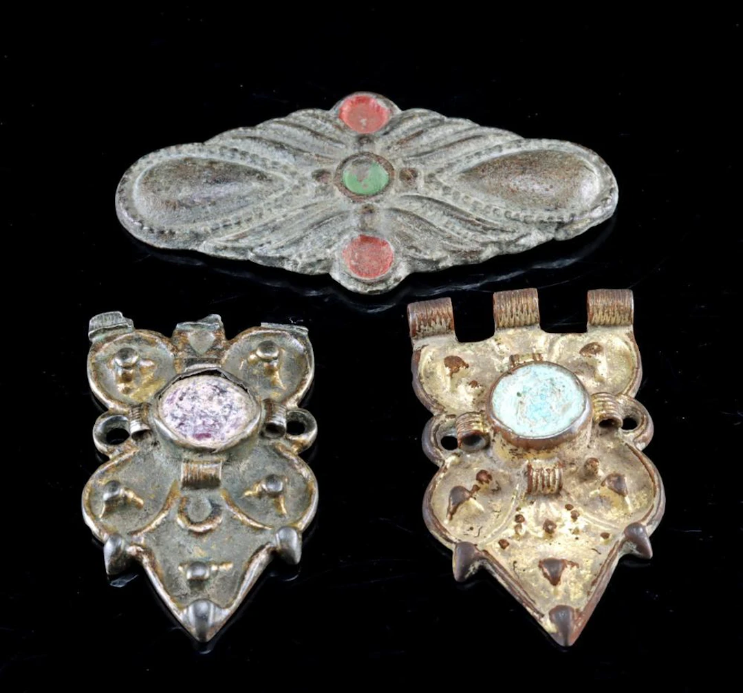 3 Medieval to Post-Medieval European 9K Gold & Brass Inlaid Mounts