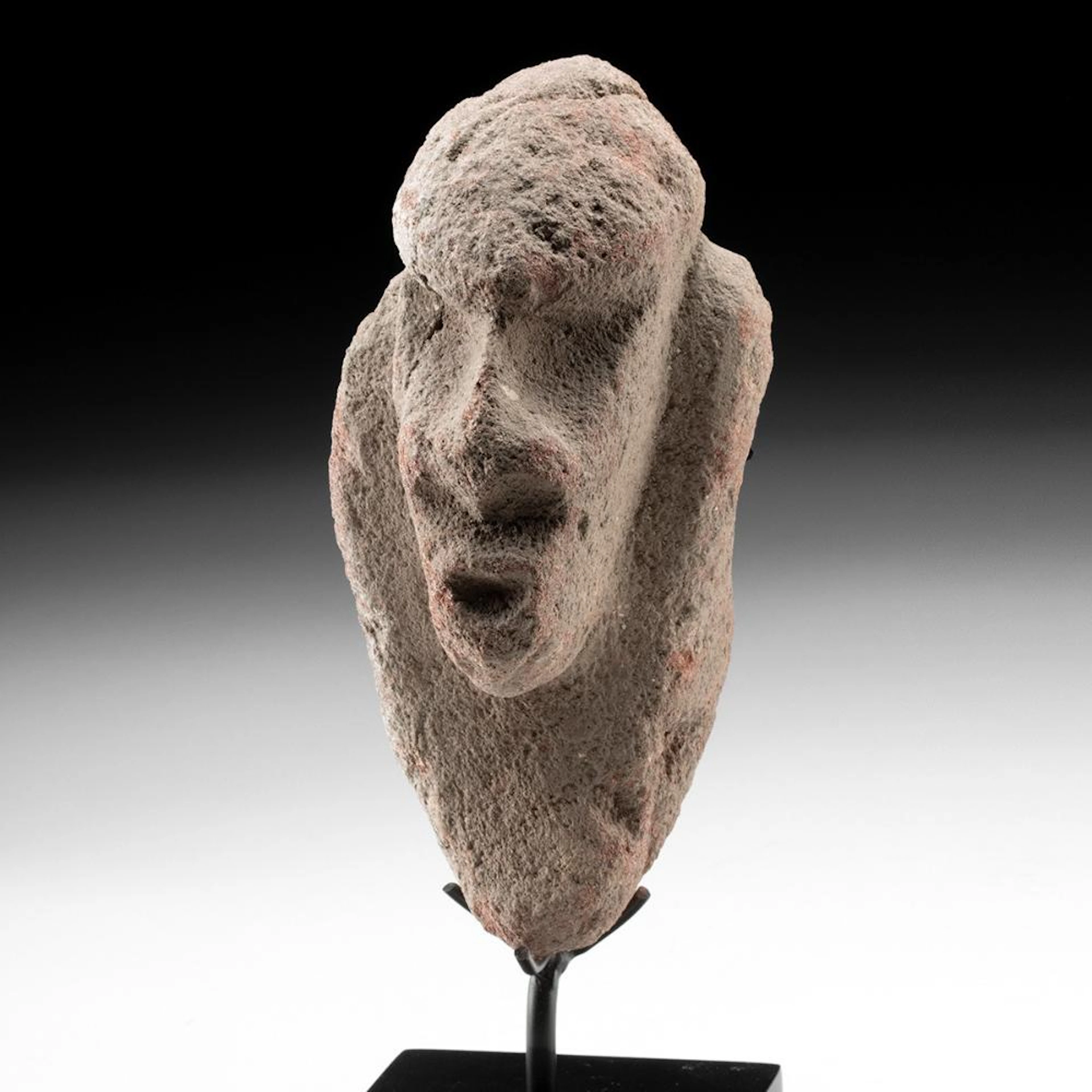 Veracruz Sandstone Head with Crest and Open Mouth