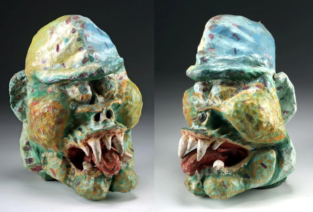 1980s Guinea-Bissau Carnival Mask, Papier-Mâché Grotesque