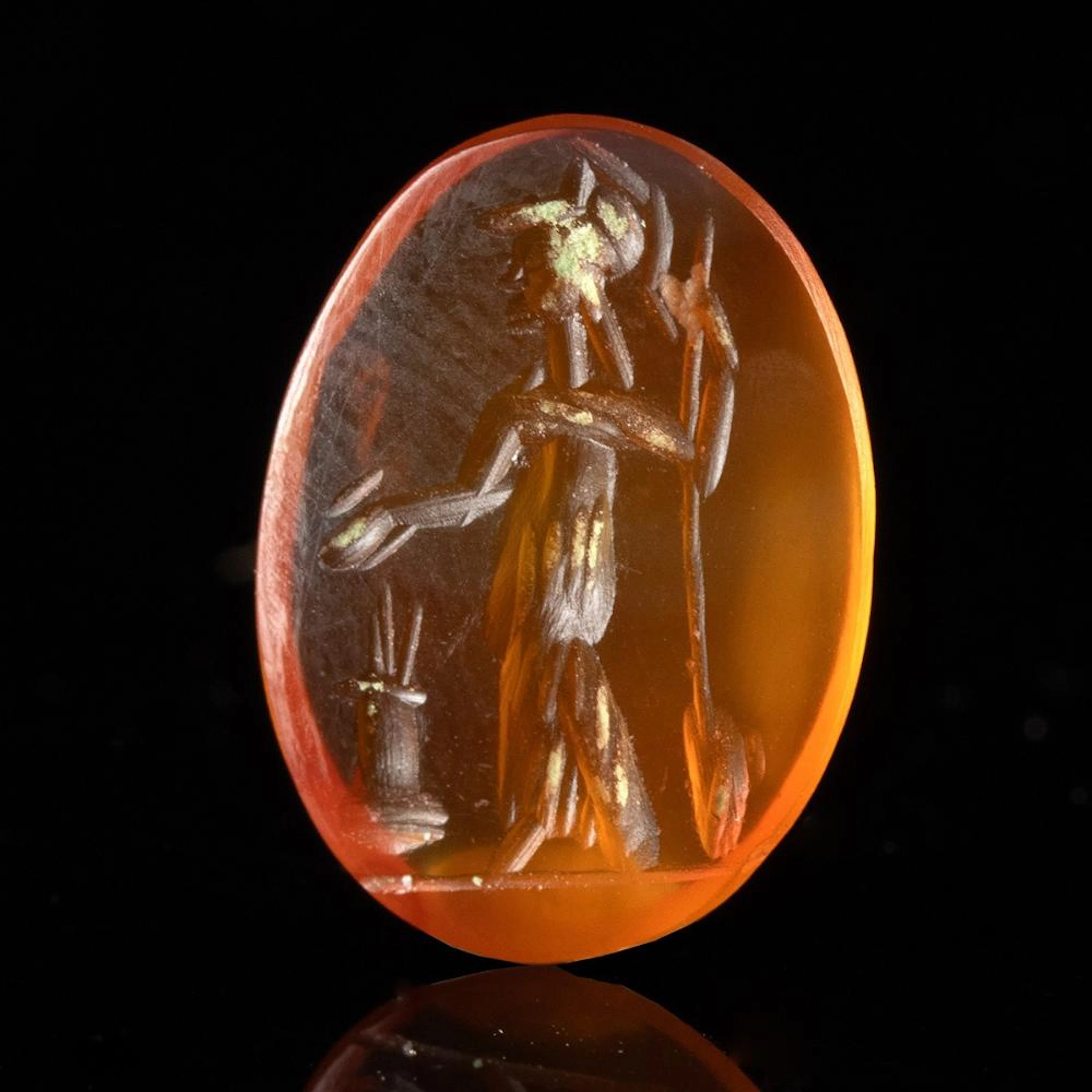 Roman Carnelian Intaglio of Minerva-Fortuna with Rudder and Patera