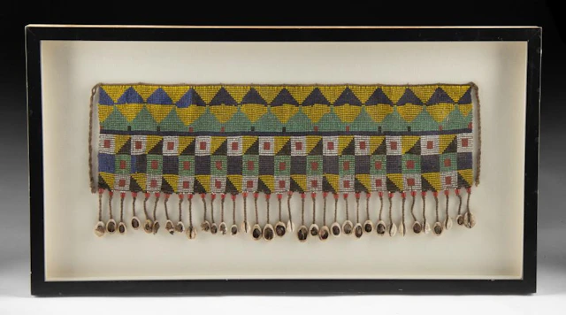 Framed African Kirdi Beaded Modesty Apron Cowrie Fringe