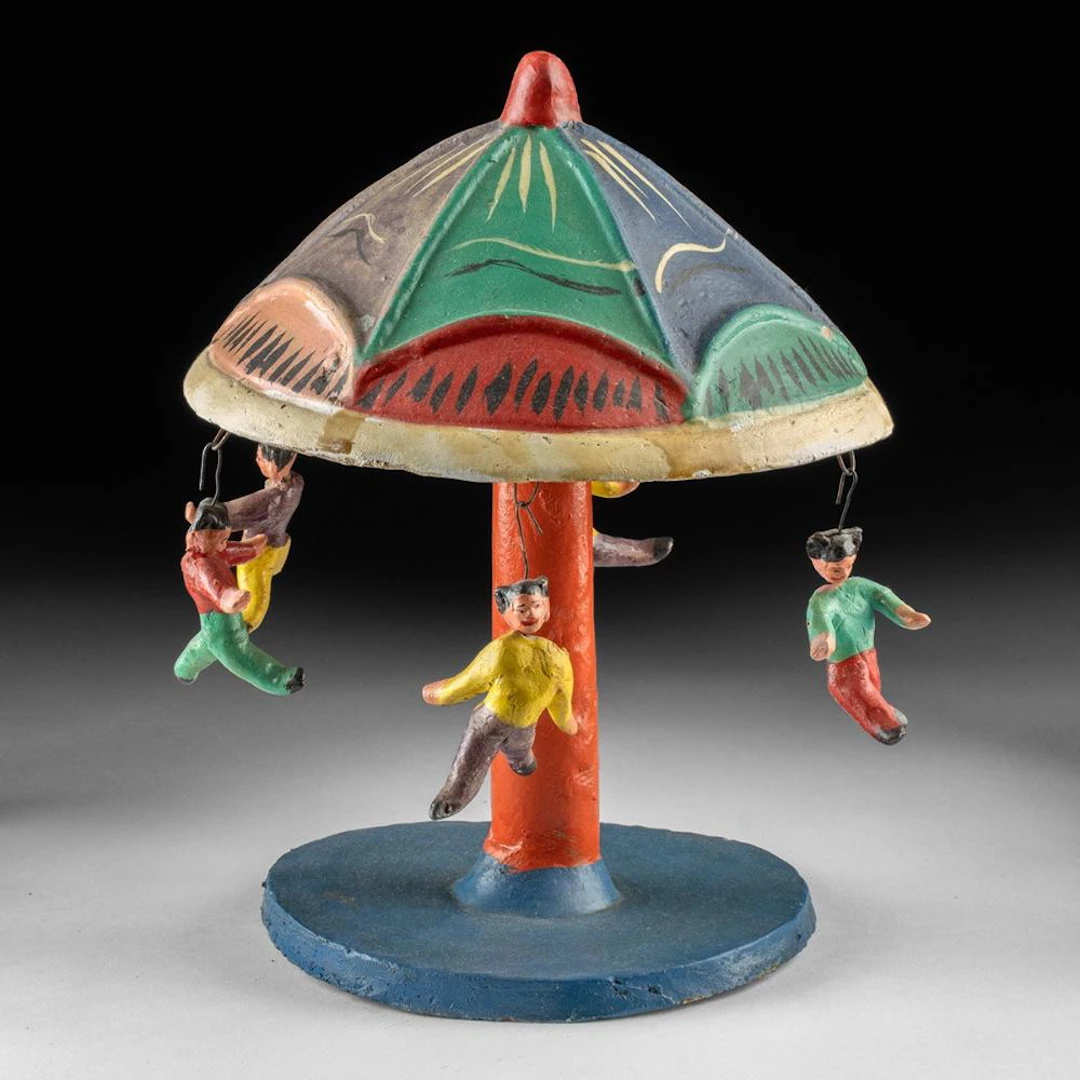20th C. Mexican Folk Art Ceramic Carousel - Polychrome Swinging Figures