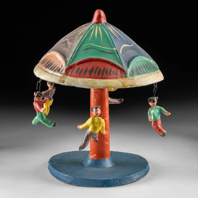 20th C. Mexican Folk Art Ceramic Carousel - Polychrome Swinging Figures