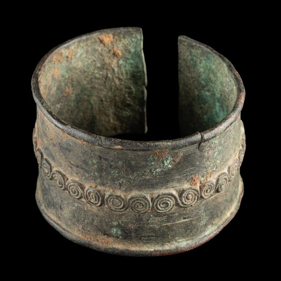 19th C. West African Sahelian Leaded Brass Armlet - Spiral Coil Motif